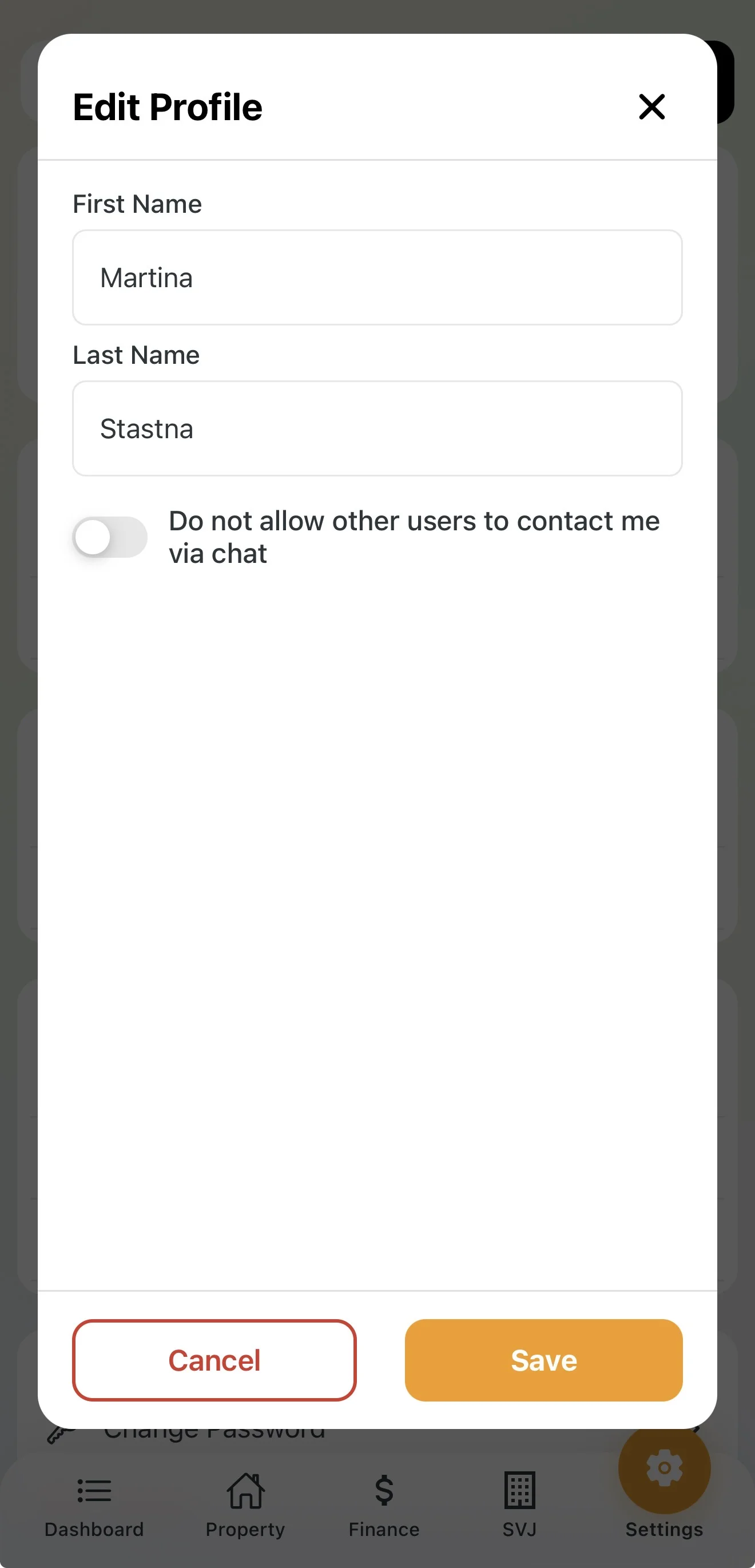 Chat privacy settings in user profile