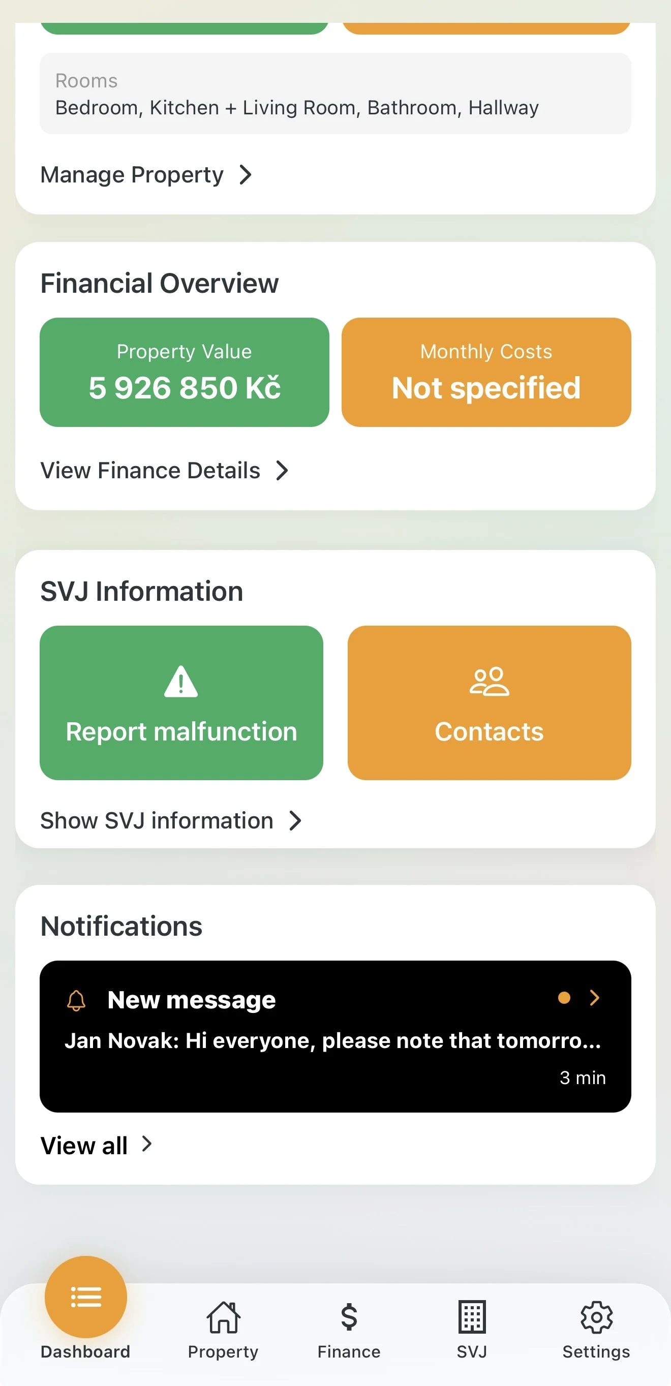 New message notifications on the dashboard