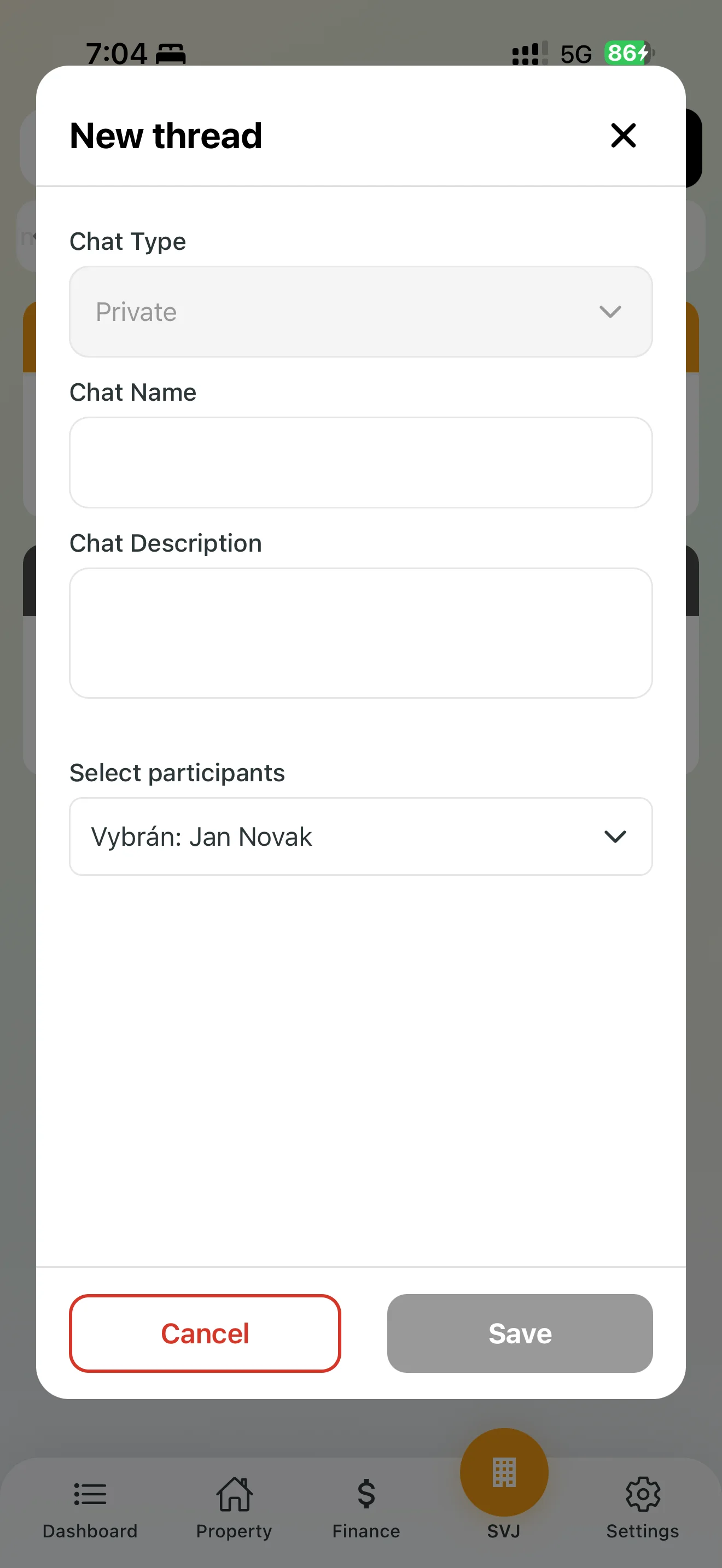 Selecting a recipient for a new private thread