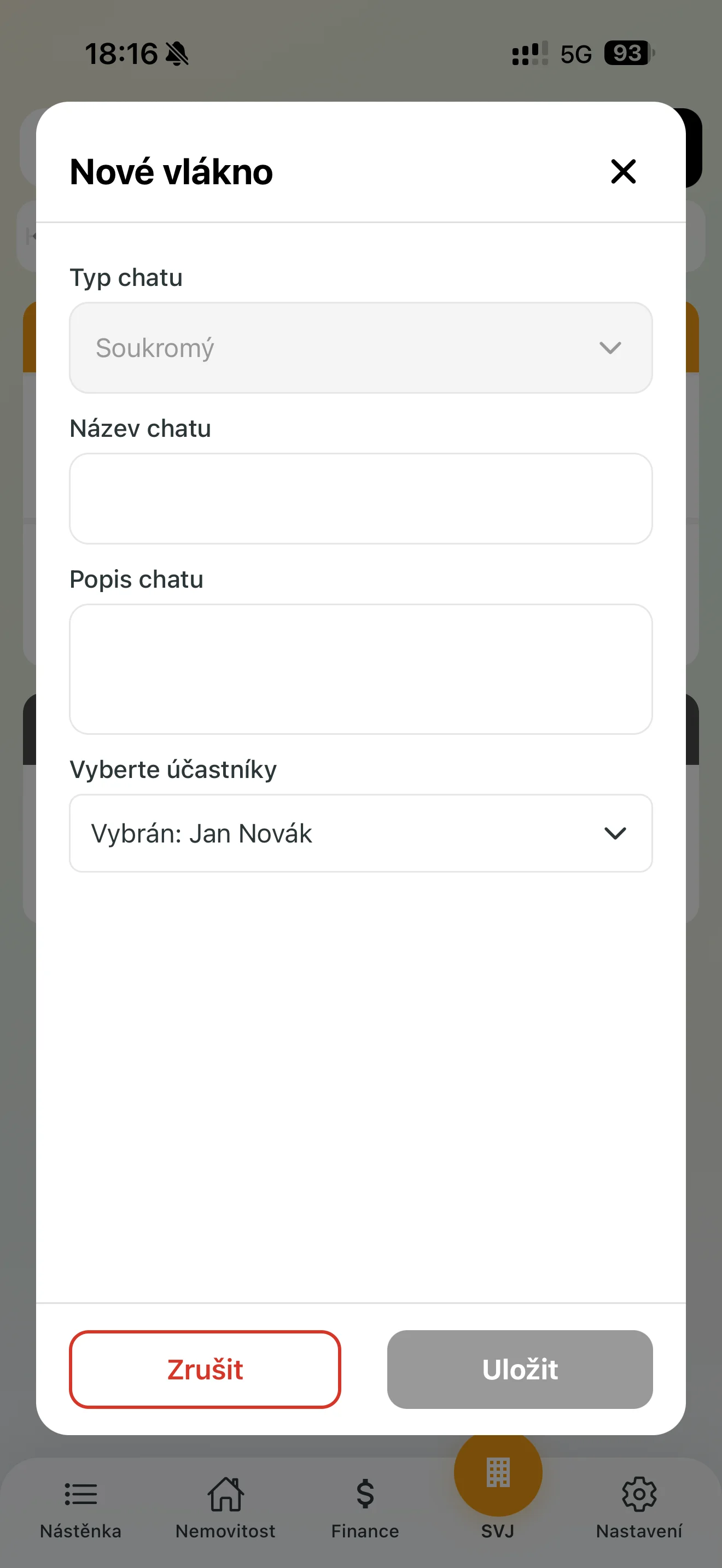 Výběr příjemce pro nové soukromé vlákno