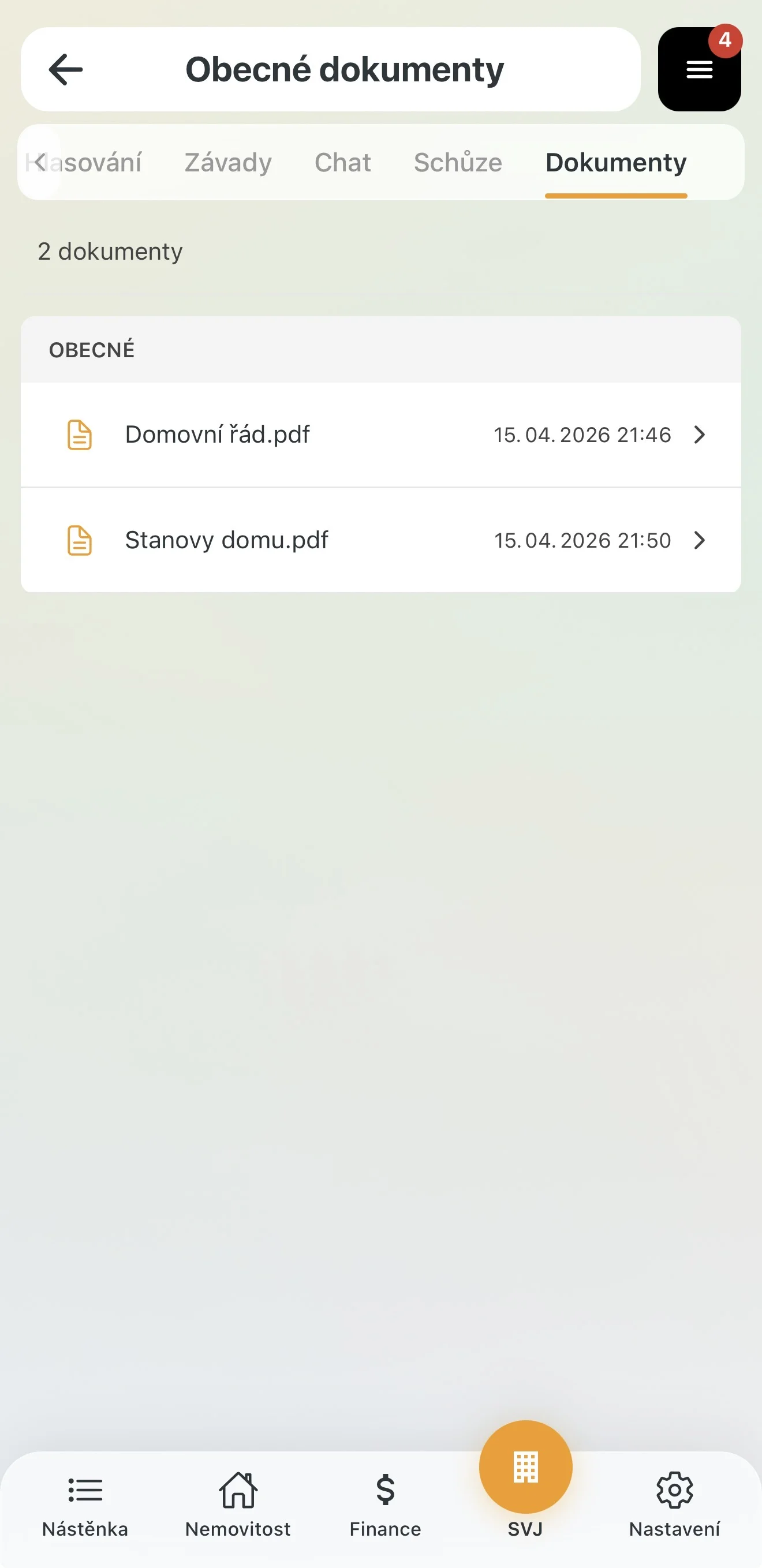 Obsah složky s dokumenty
