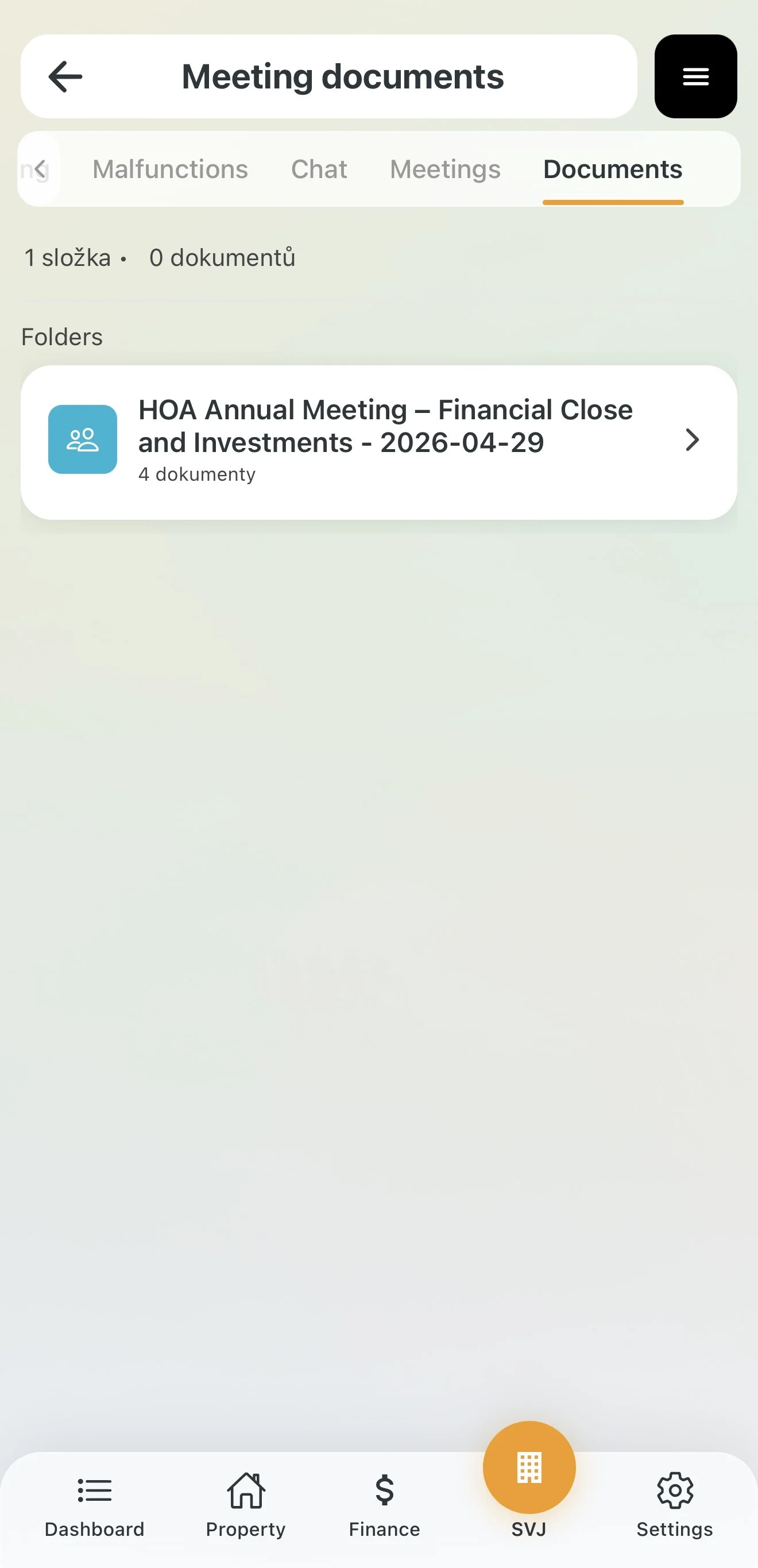 Folder overview in the Documents module