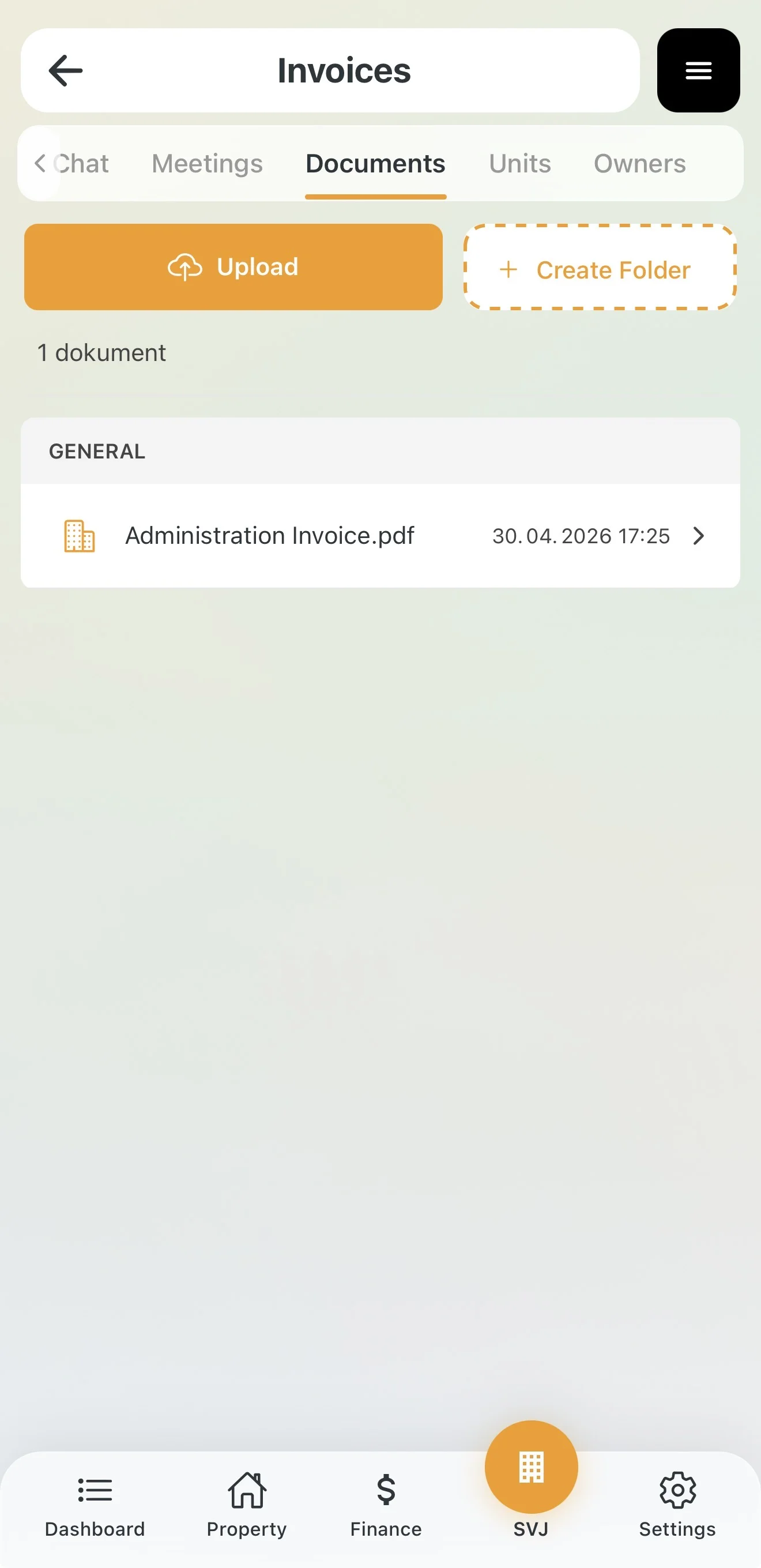 Uploaded document shown in the folder