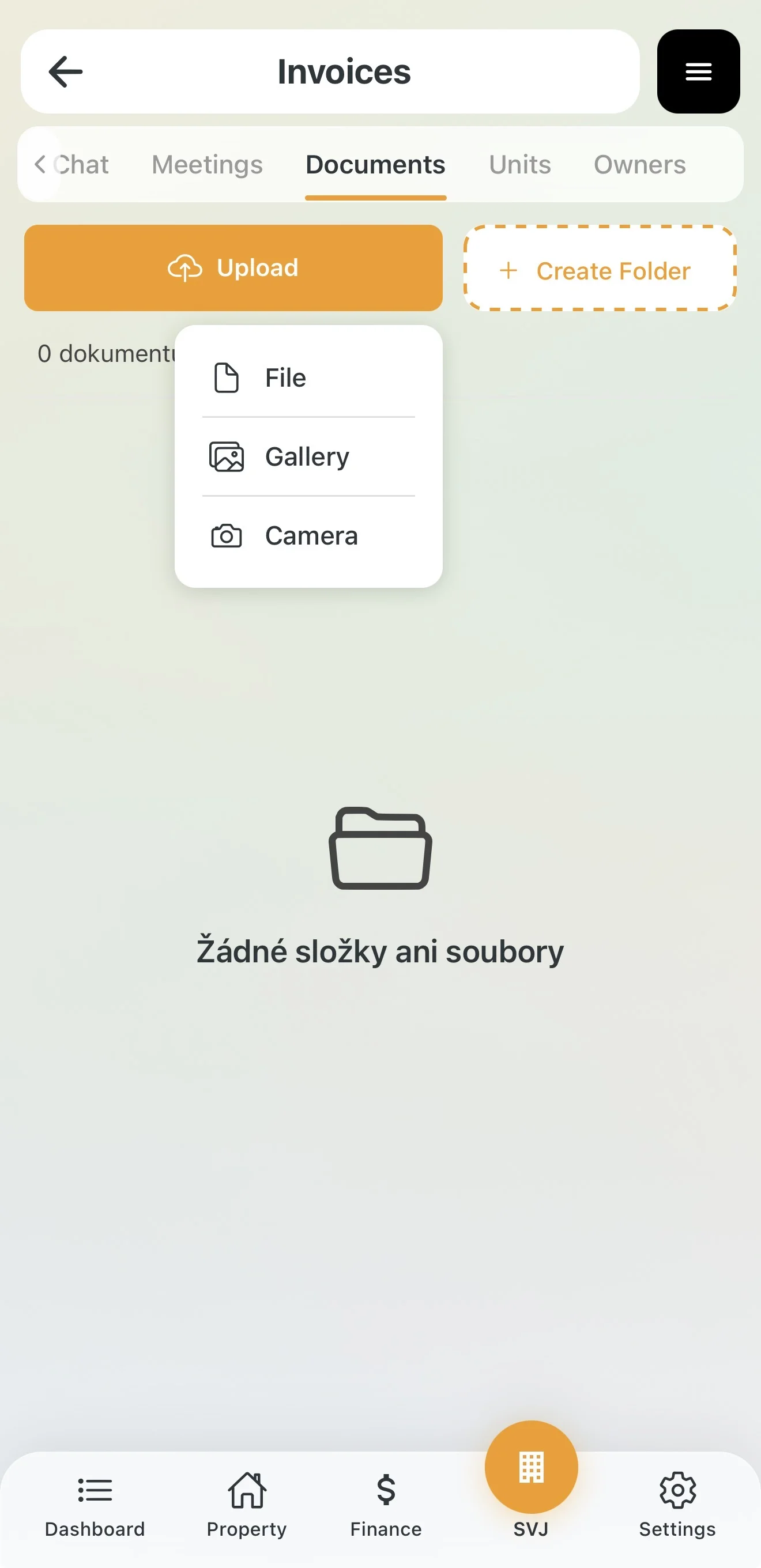Upload button and source selection