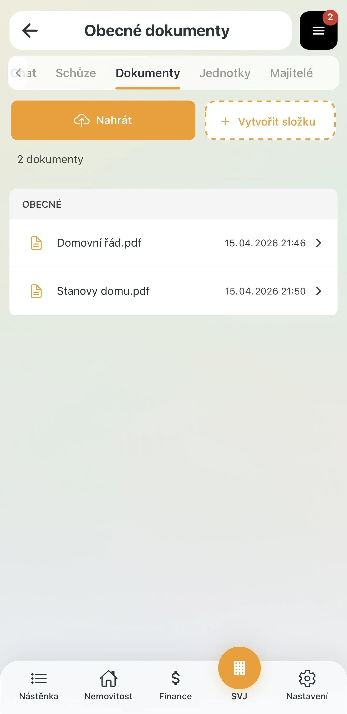 Obsah složky s obecnými dokumenty
