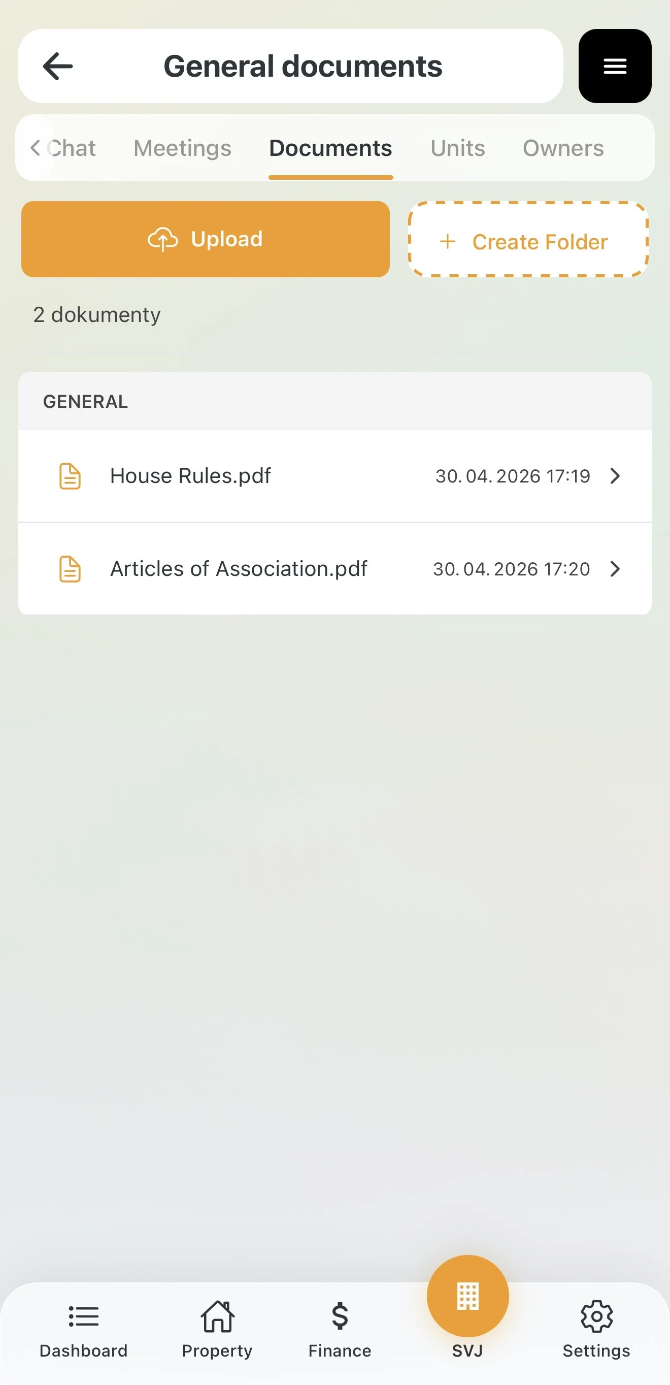 Contents of the general documents folder