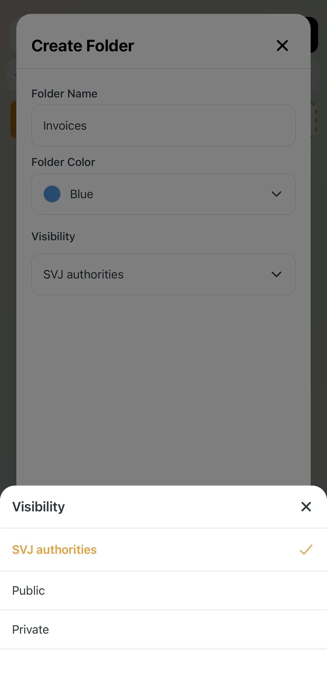 Setting access rights for a folder