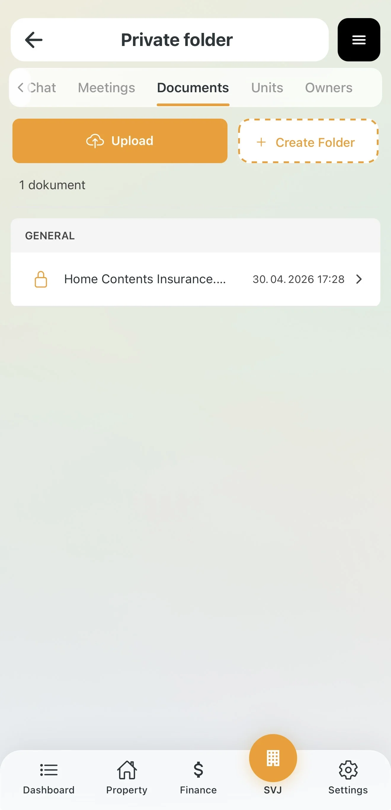 Contents of a private folder visible only to the board