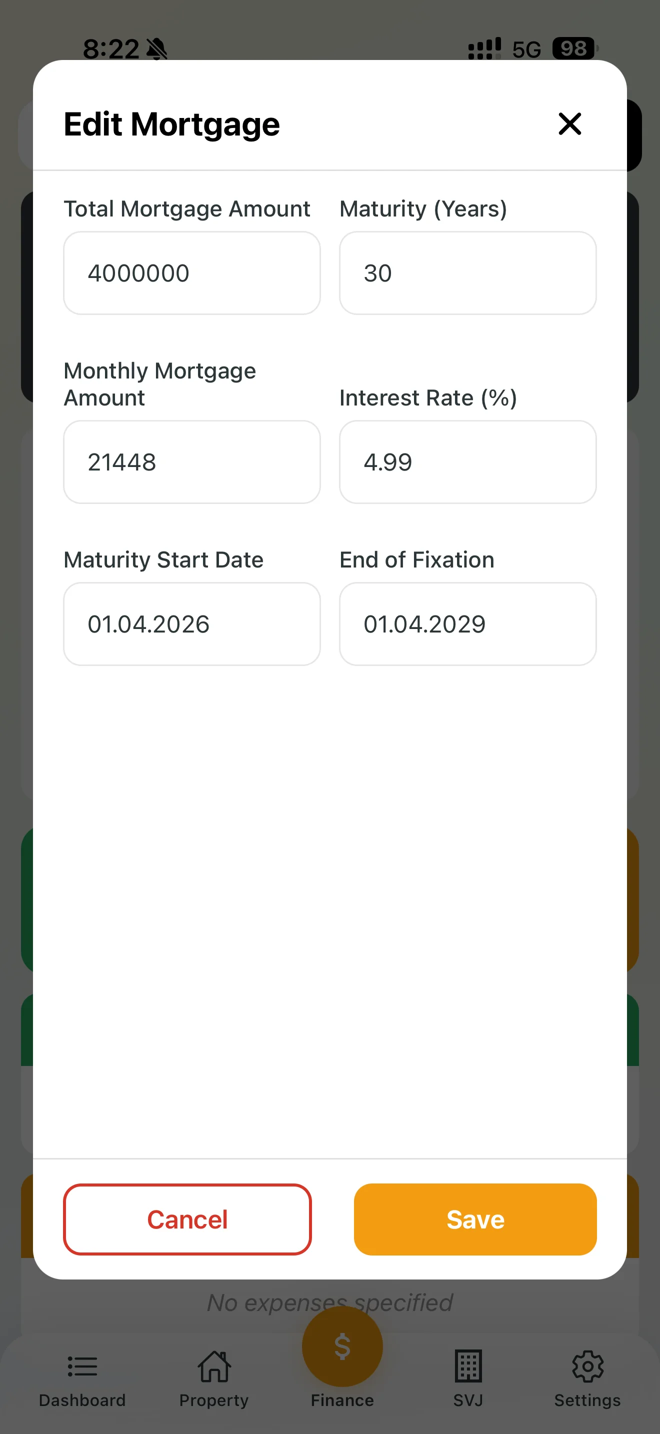 Mortgage settings