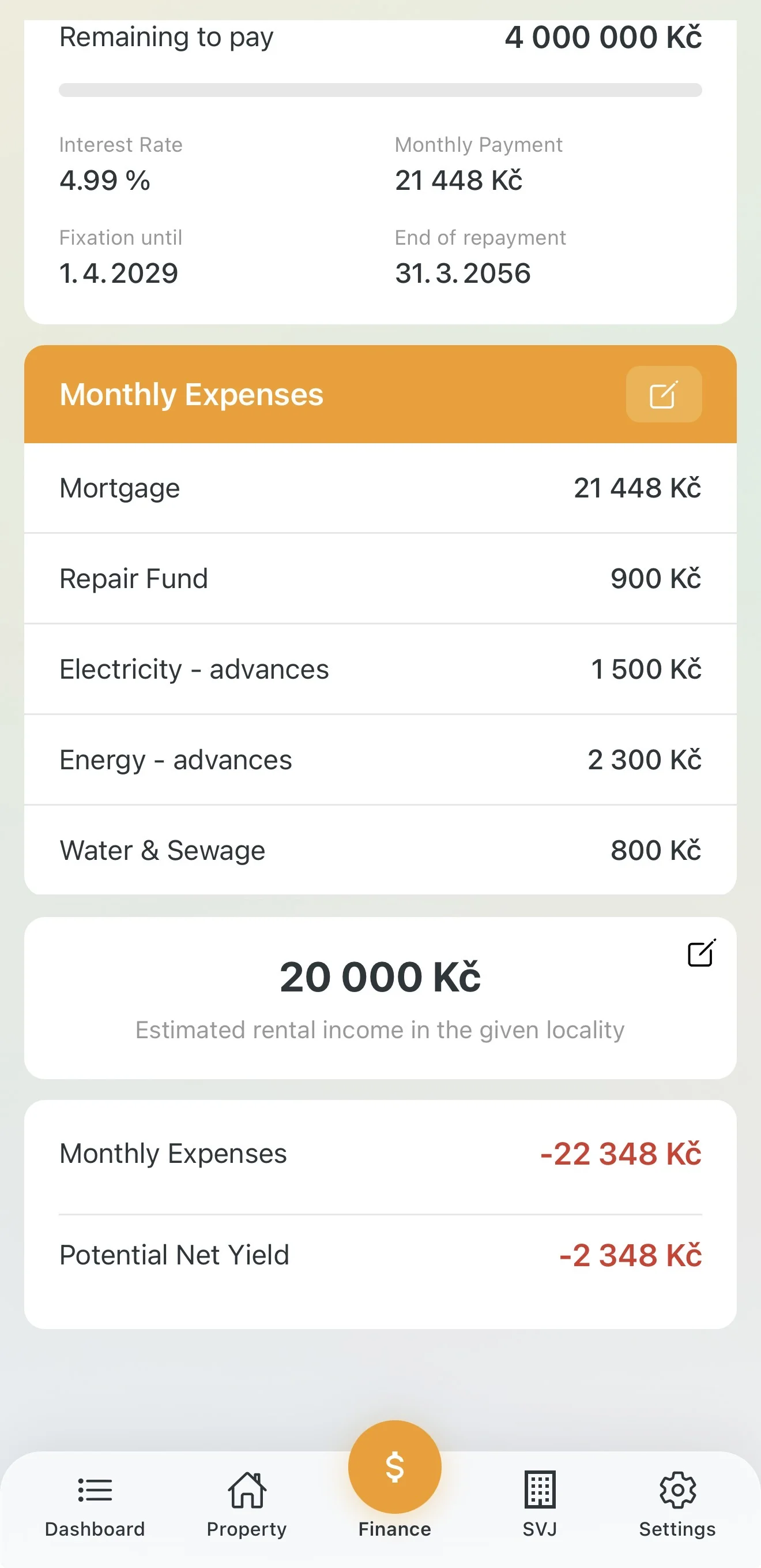 Net yield calculation