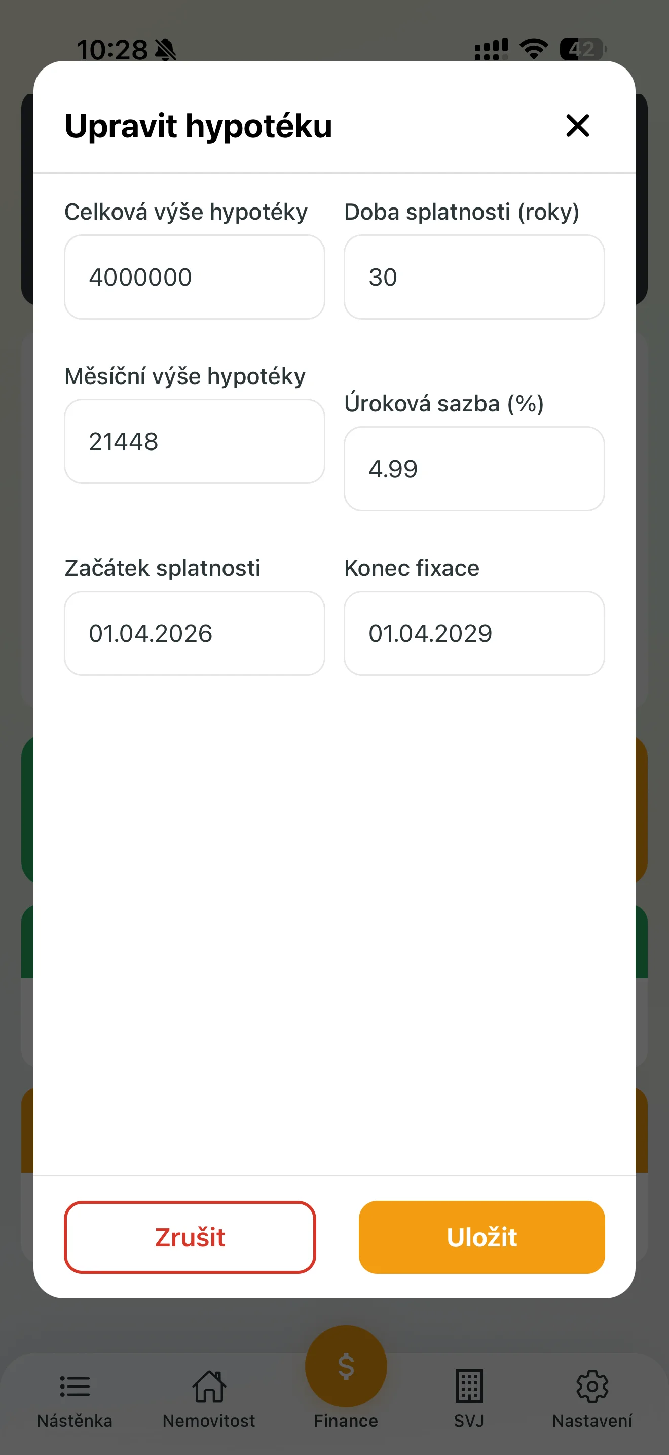 Nastavení hypotéky