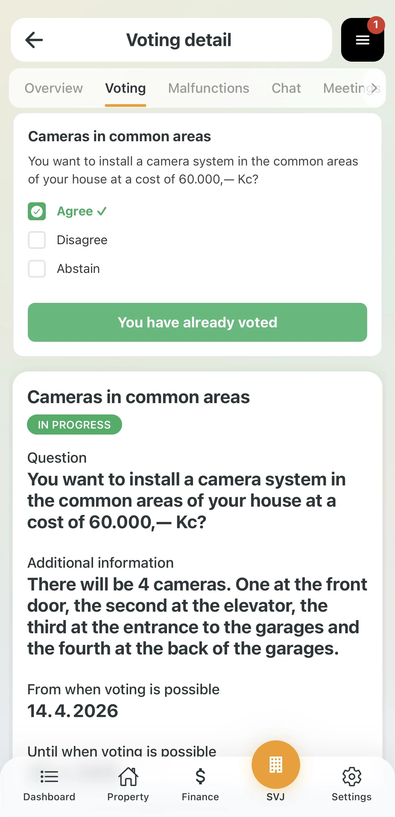 Vote detail with the question and attached documents