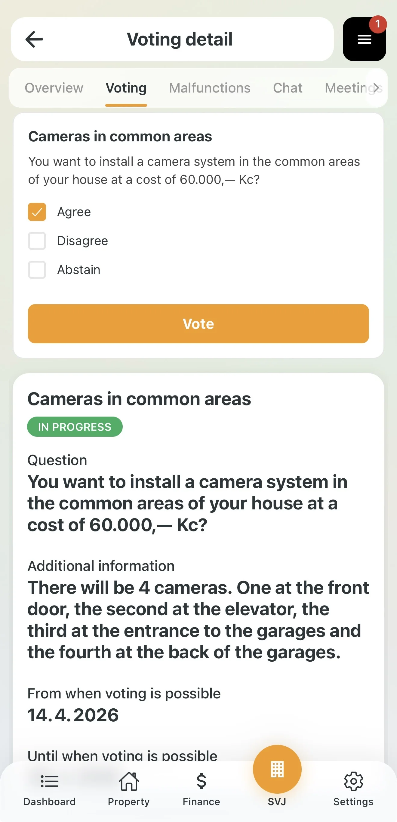 Selecting a voting option and confirming