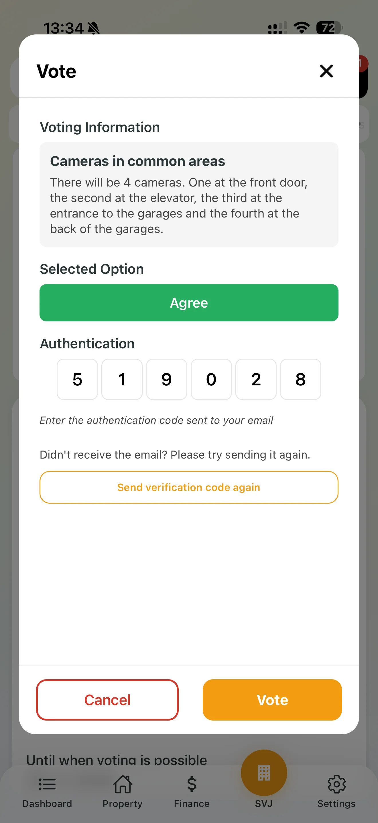 Entering the six-digit code in the app