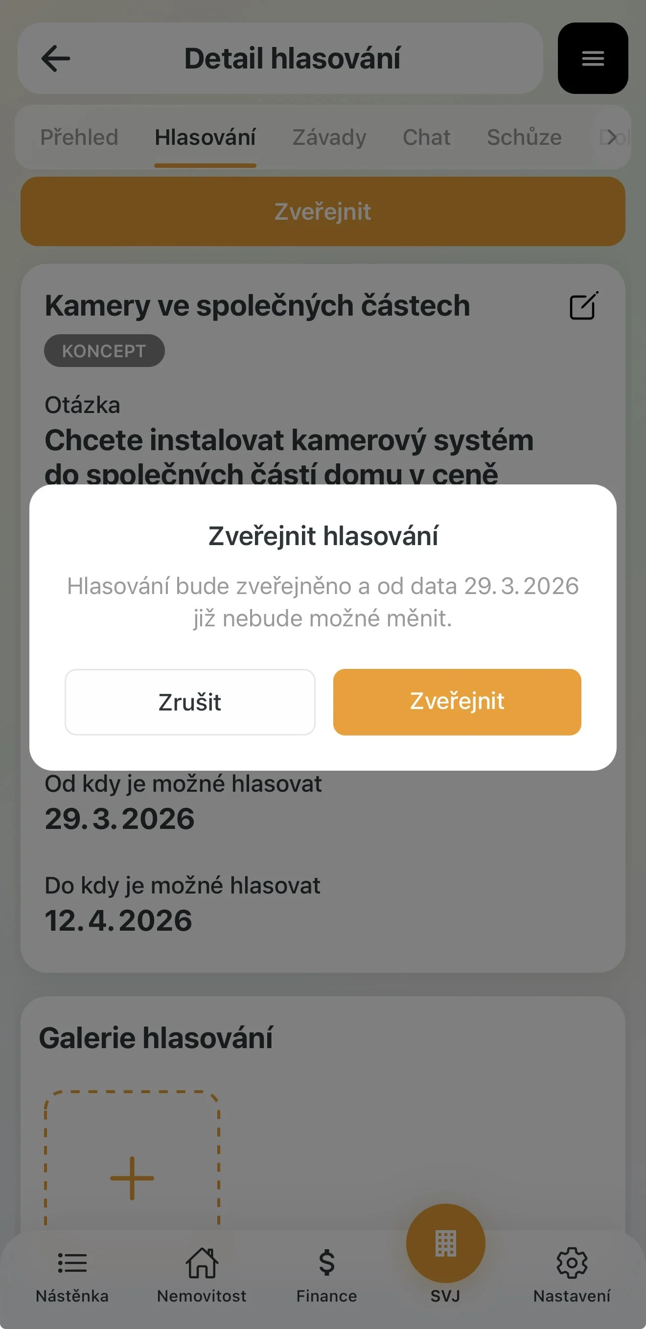Tlačítko Zveřejnit pro spuštění hlasování