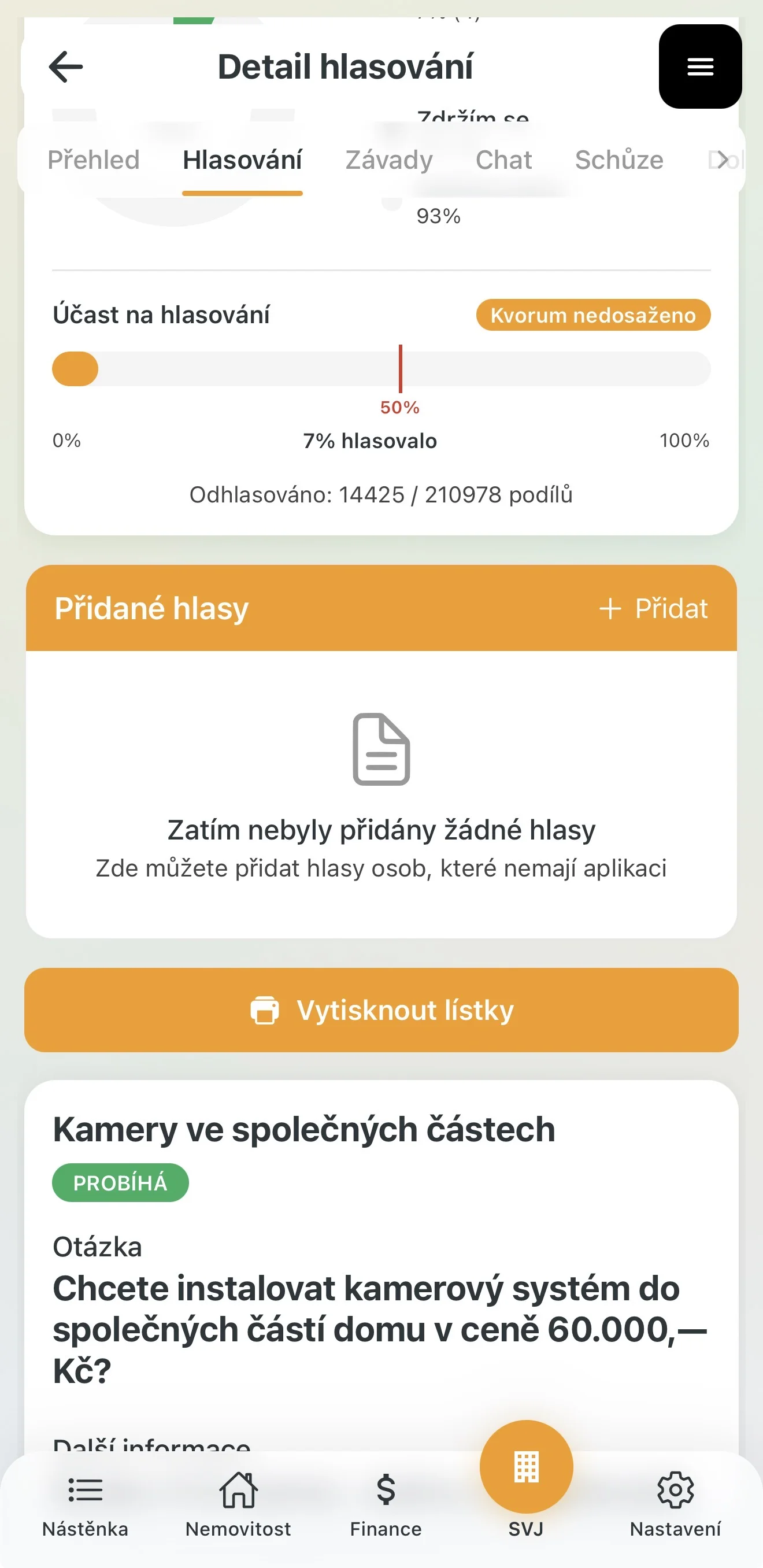 Sekce hlasovacích lístků v detailu hlasování