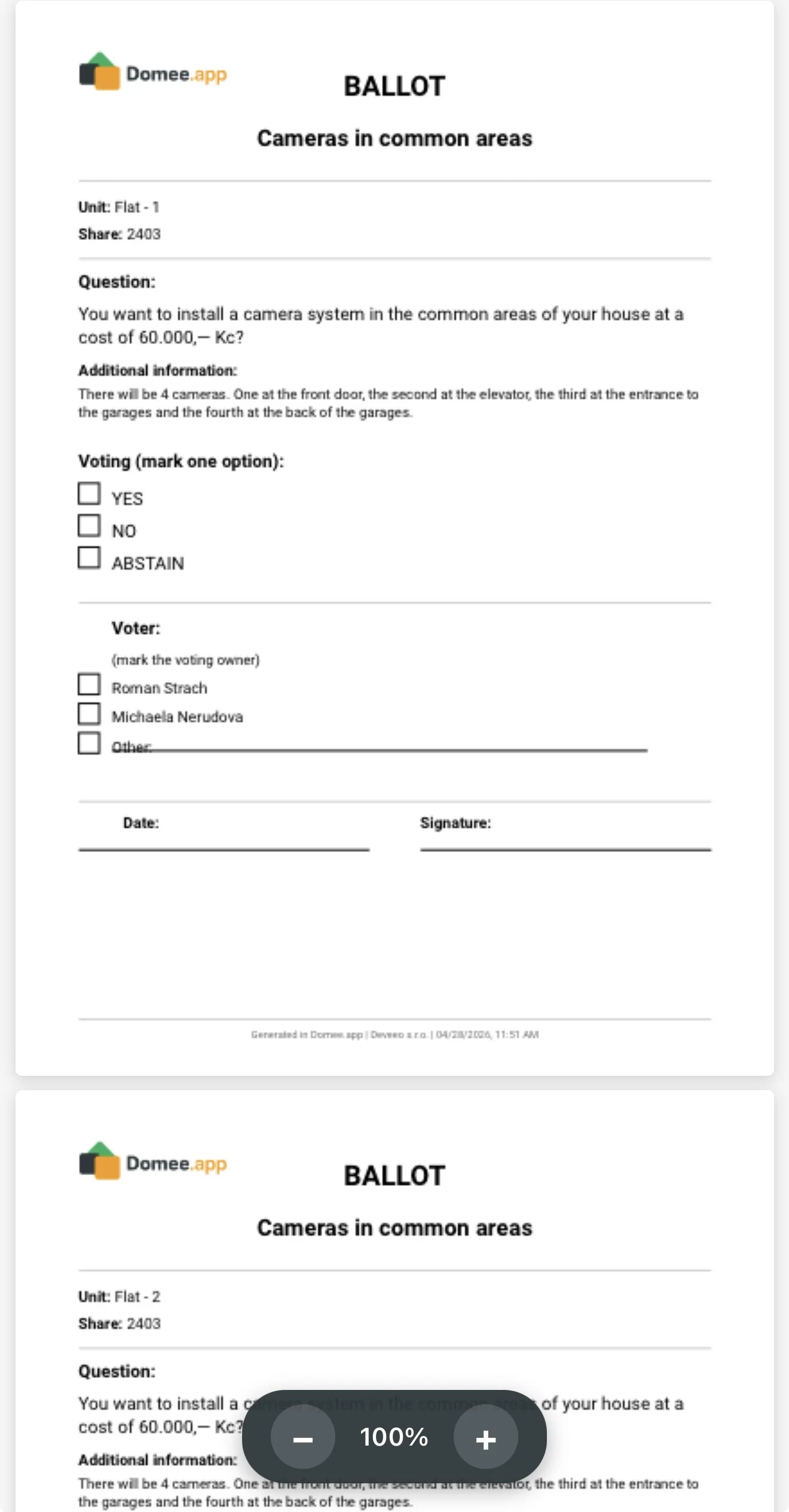 Generated ballot paper ready to download