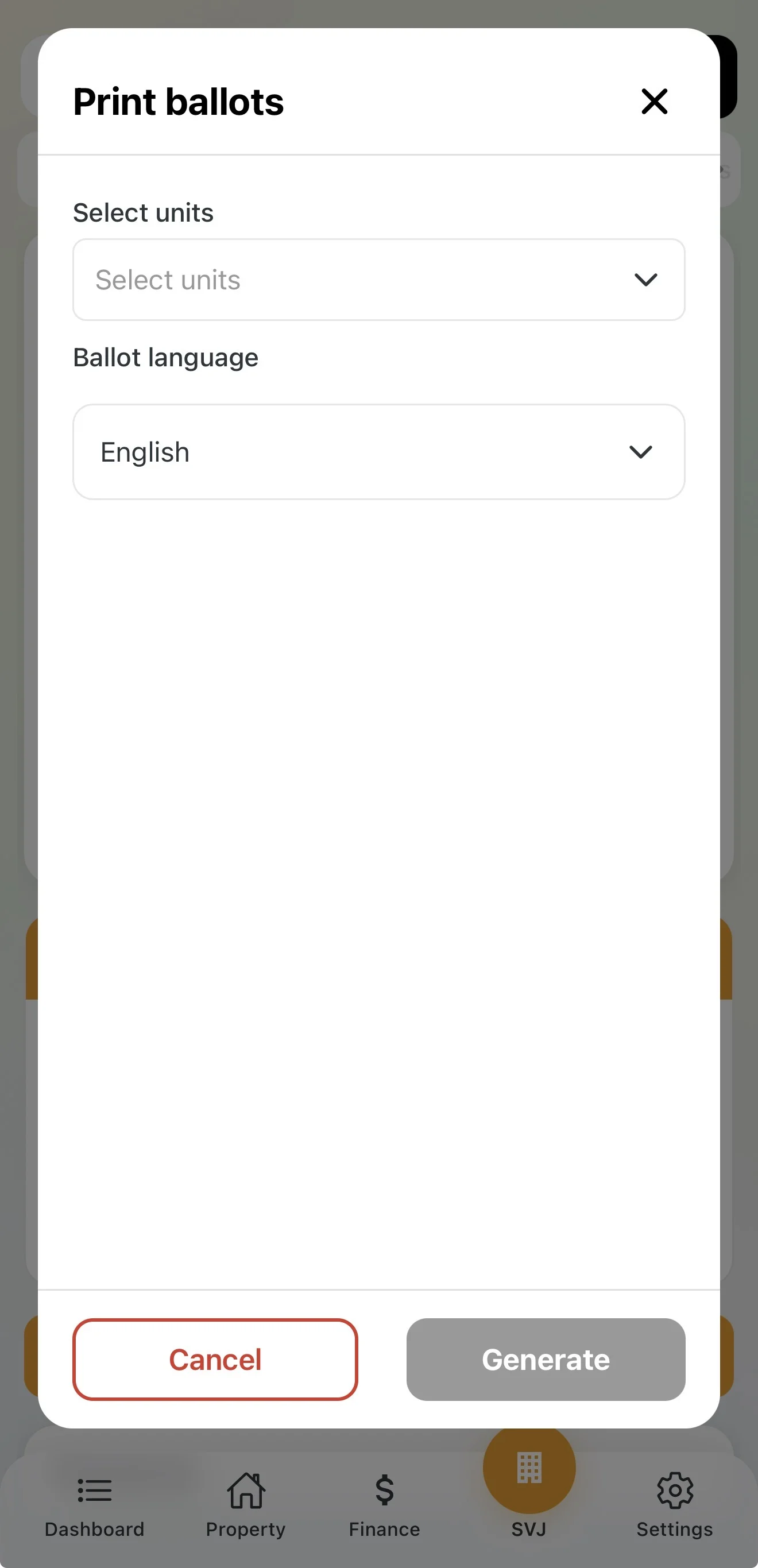 Options to print or email the ballot