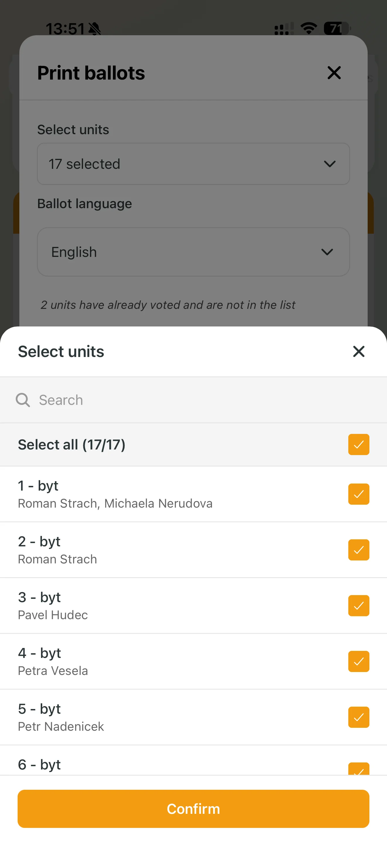 Selecting units for ballot generation