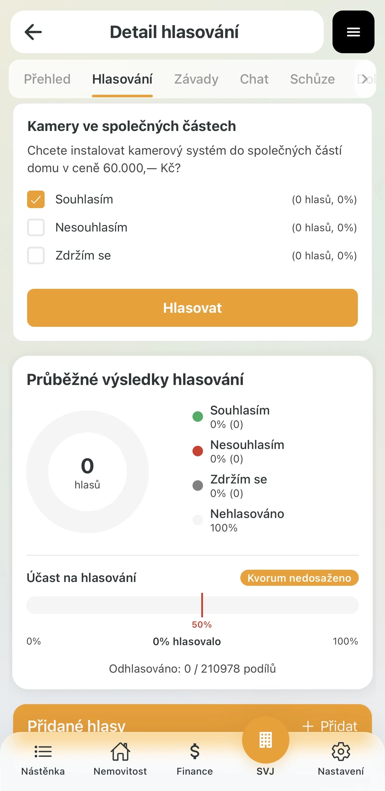 Přehled probíhajícího hlasování