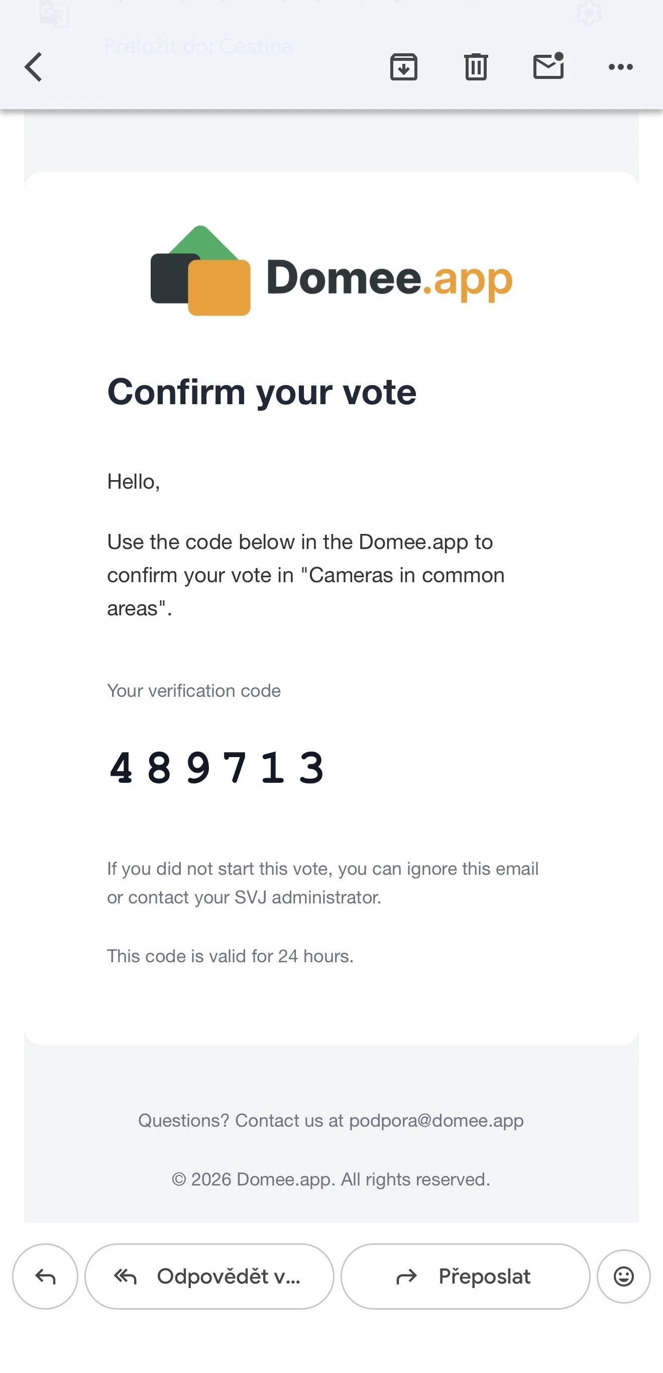 Six-digit code sent to the owner's email