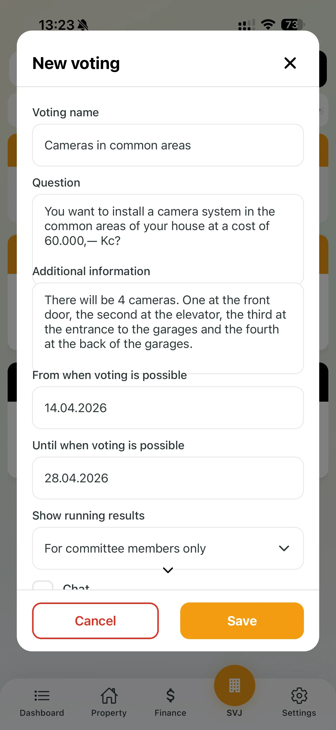 New vote creation form