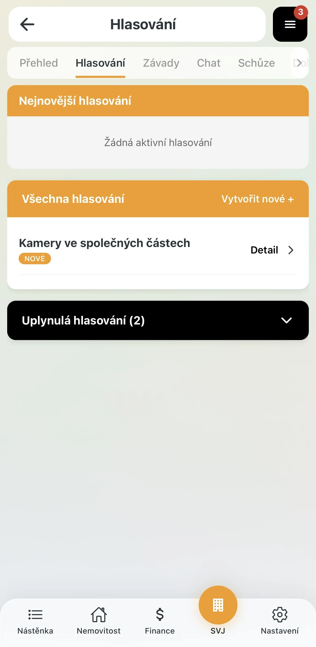Přehled hlasování s tlačítkem Vytvořit nové