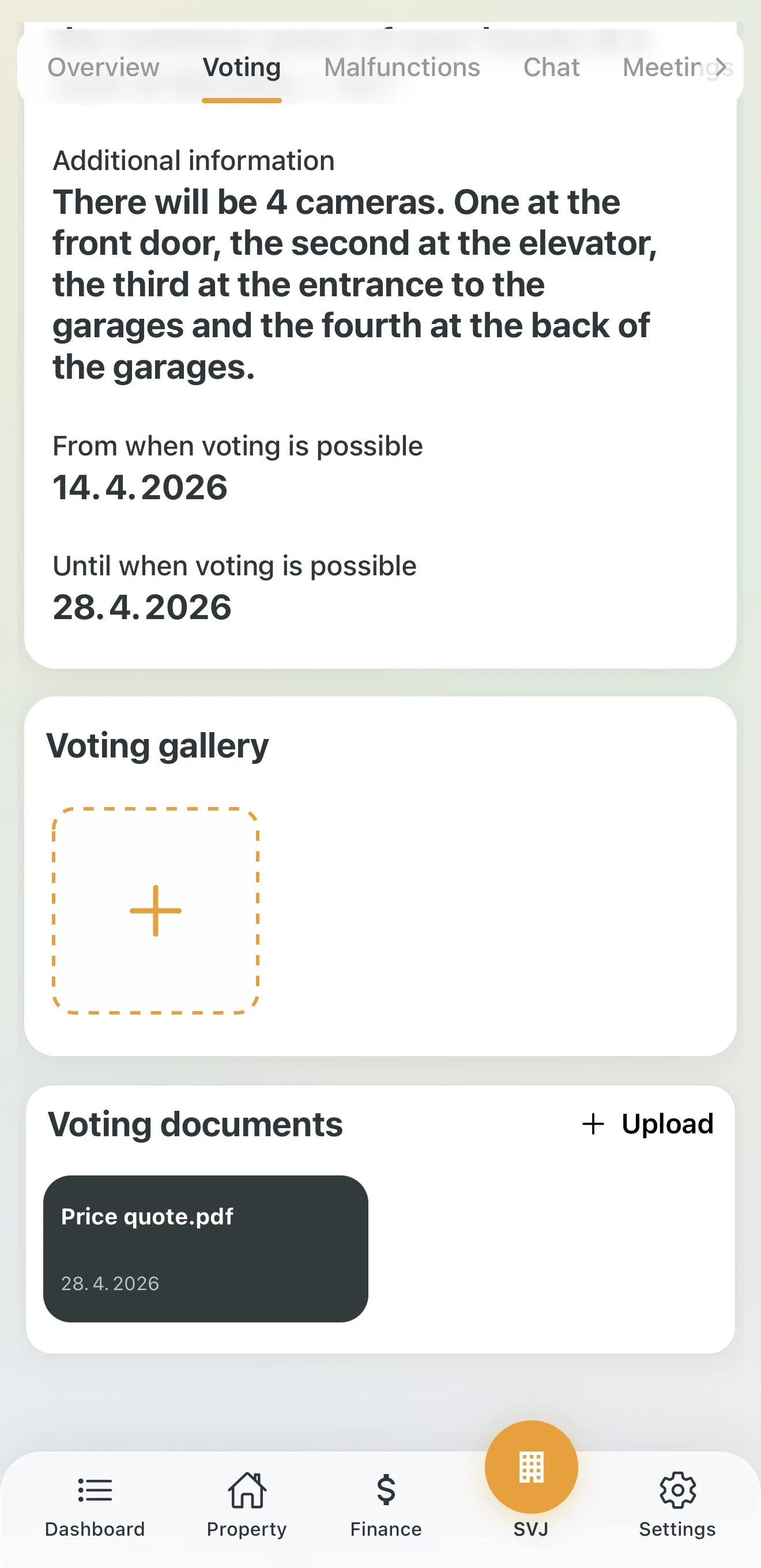 Uploading an attachment to the vote