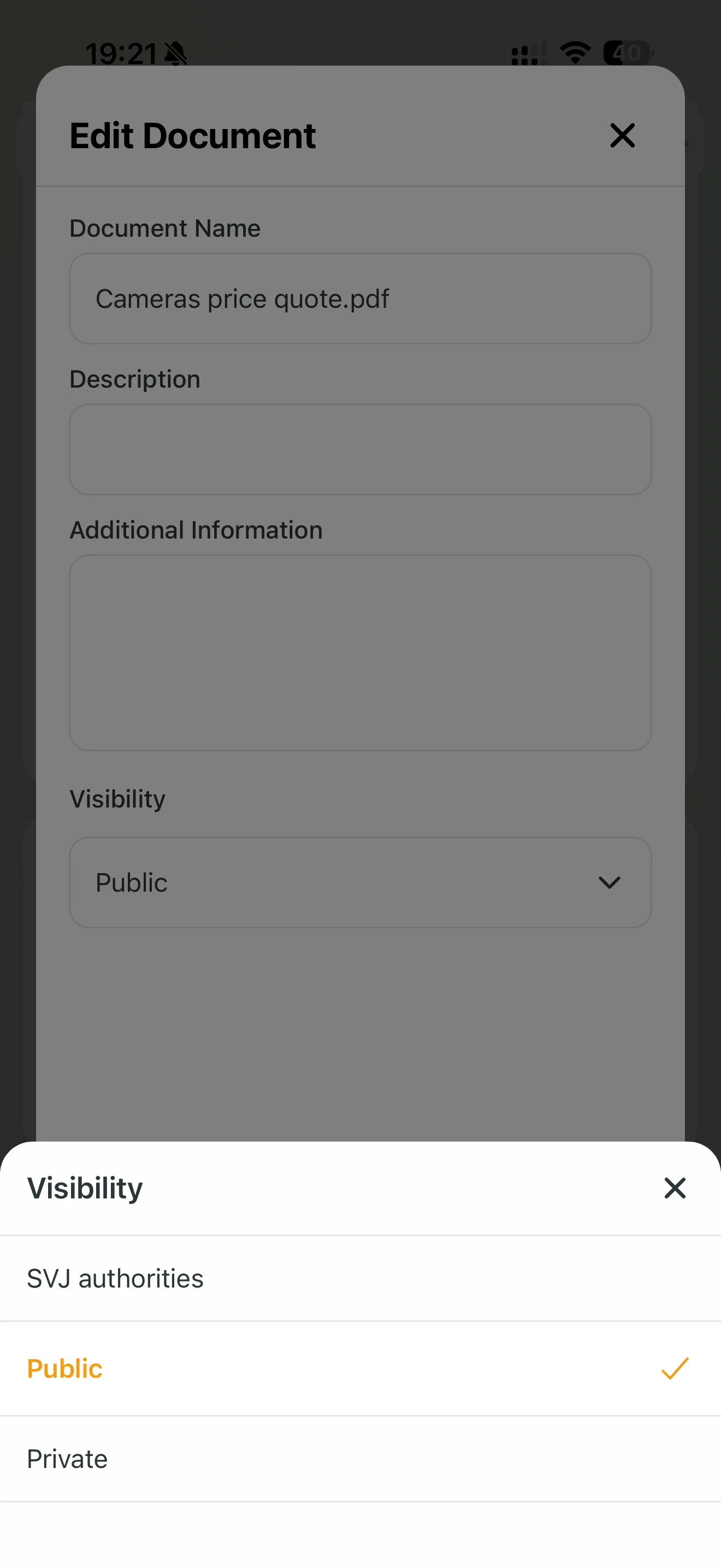 Setting access permissions for the attachment