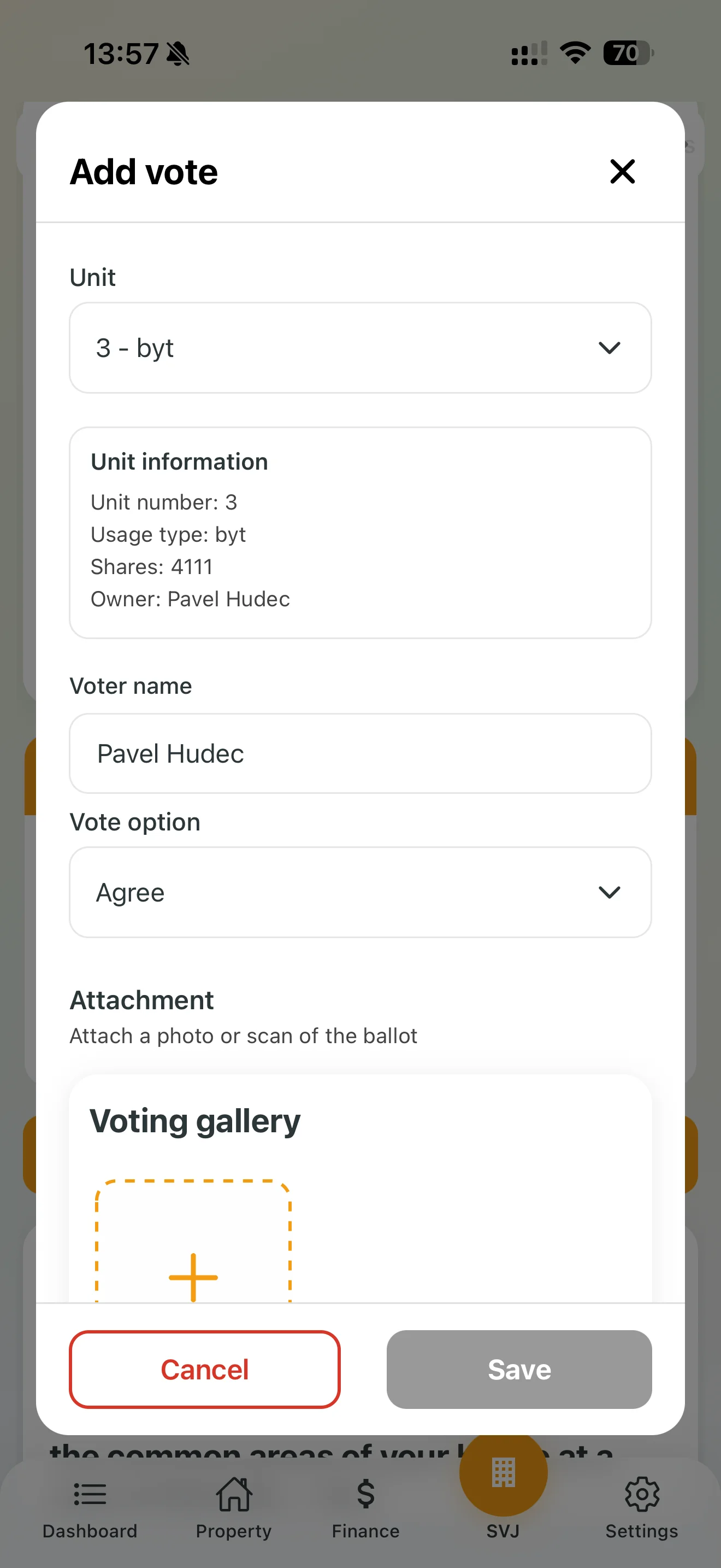 Manual vote entry form