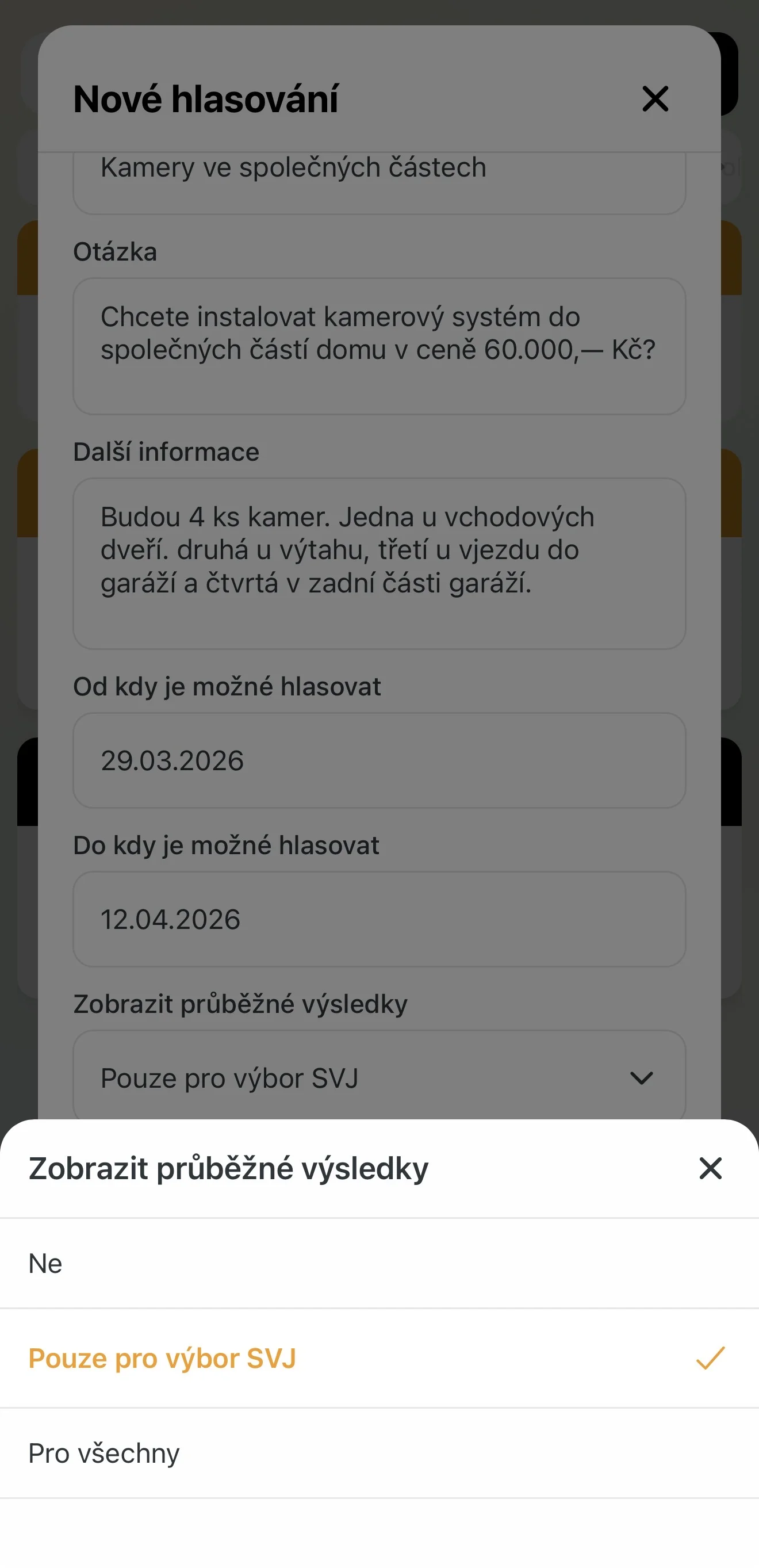 Detail výsledků s přehledem hlasů jednotlivých vlastníků