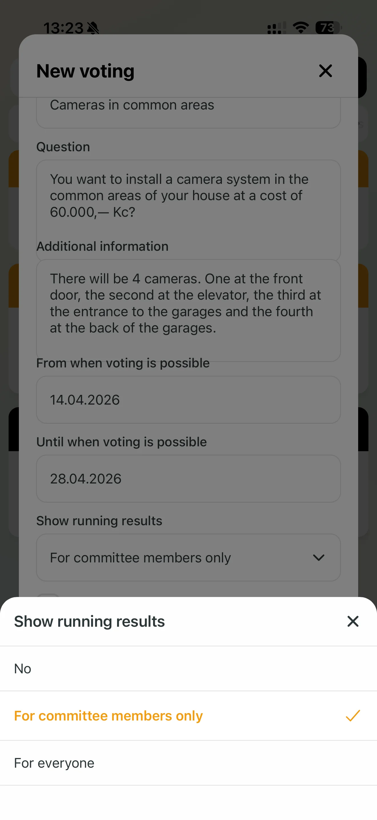 Detailed results showing each owner's vote