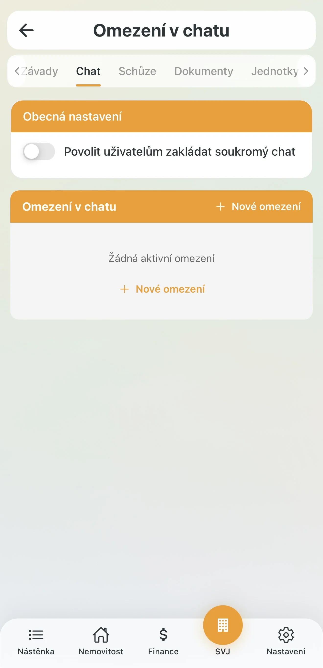 Přepínač pro povolení soukromých chatů