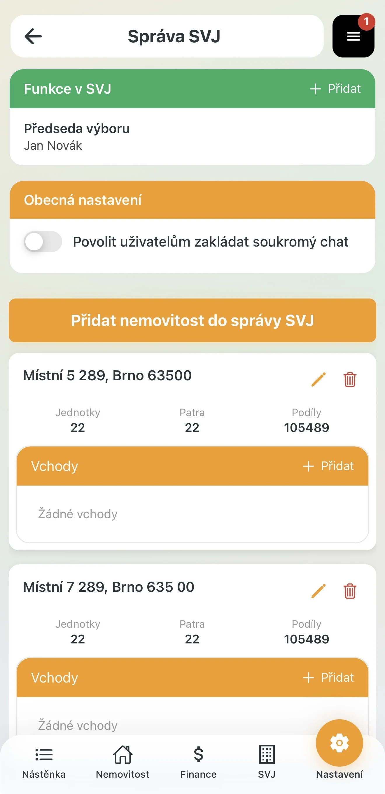 Přepínač pro povolení soukromých chatů