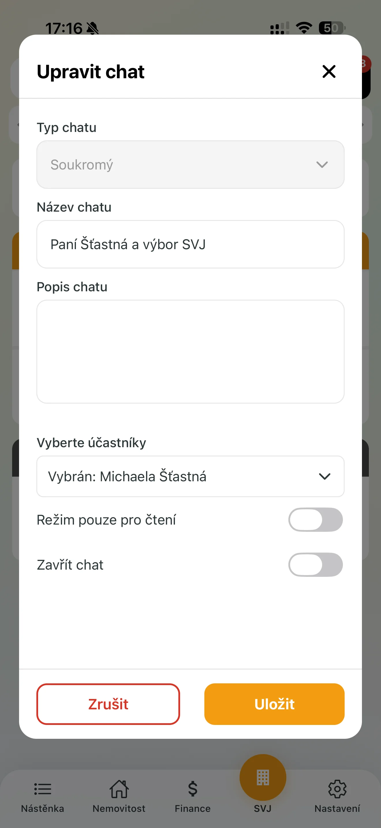 Soukromý chat s konkrétními účastníky