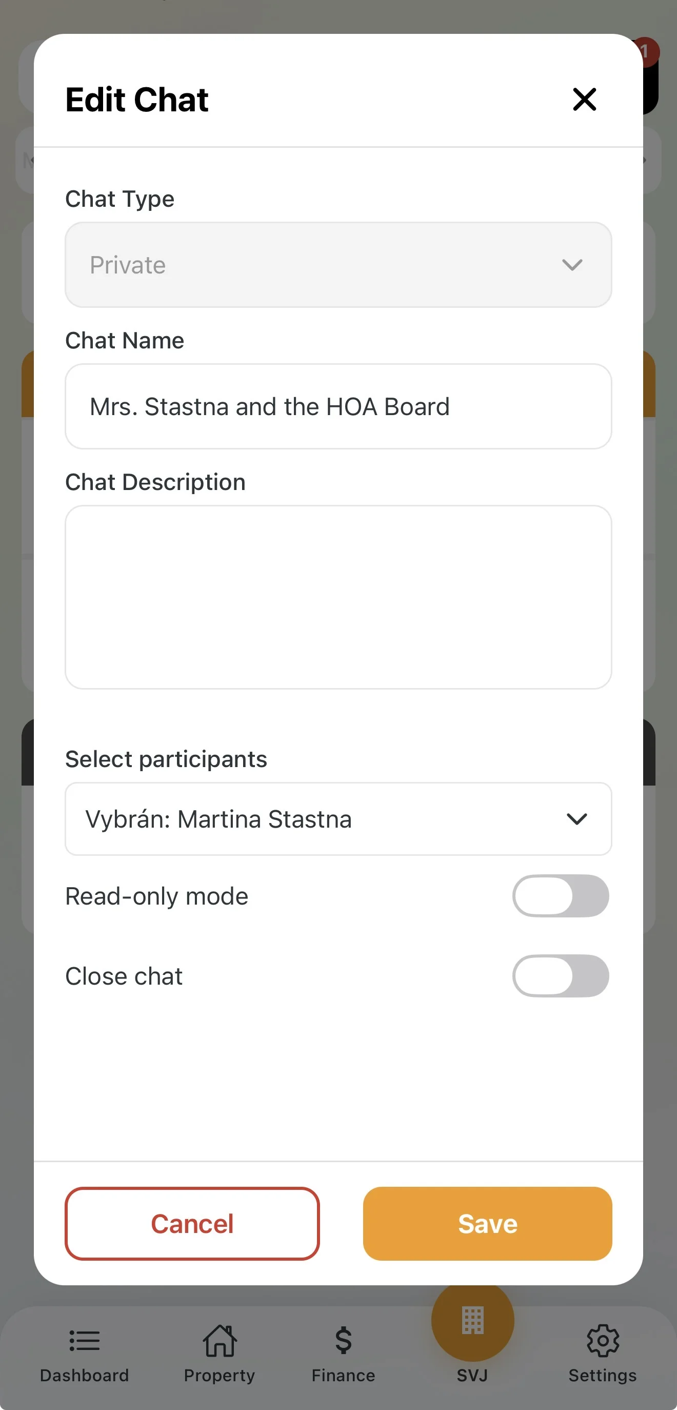 Private chat with specific participants