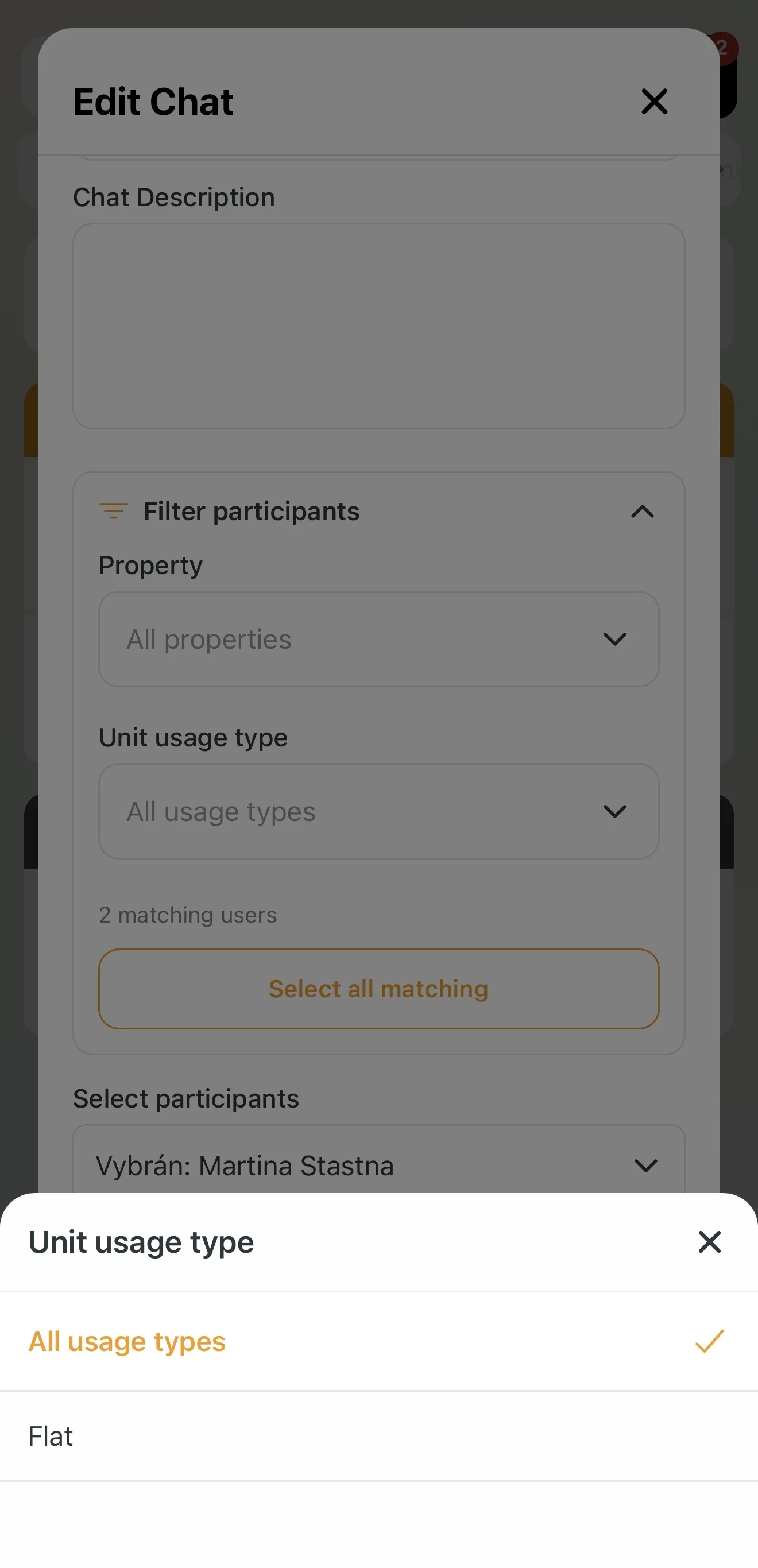 Filtering private chat recipients by unit type