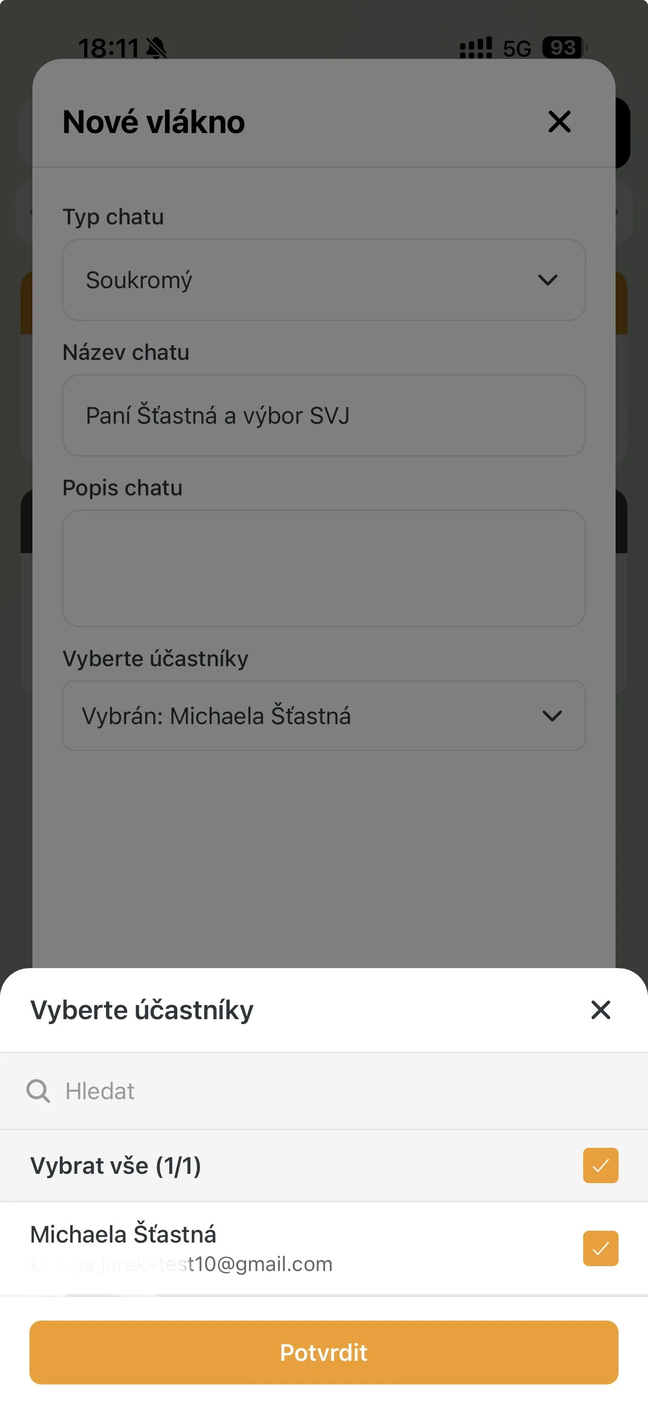 Výběr příjemce soukromé zprávy