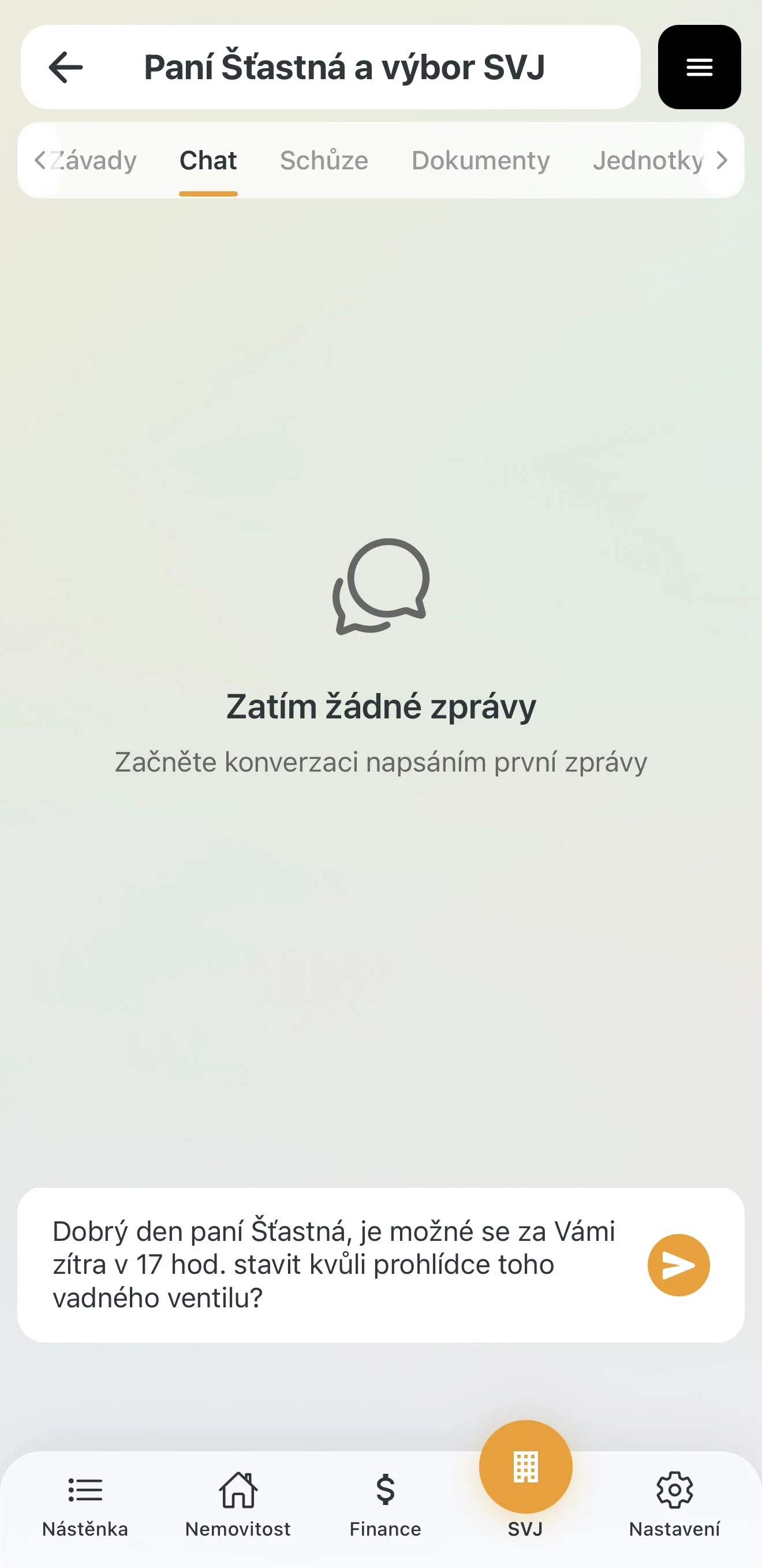 Psaní soukromé zprávy konkrétnímu vlastníkovi