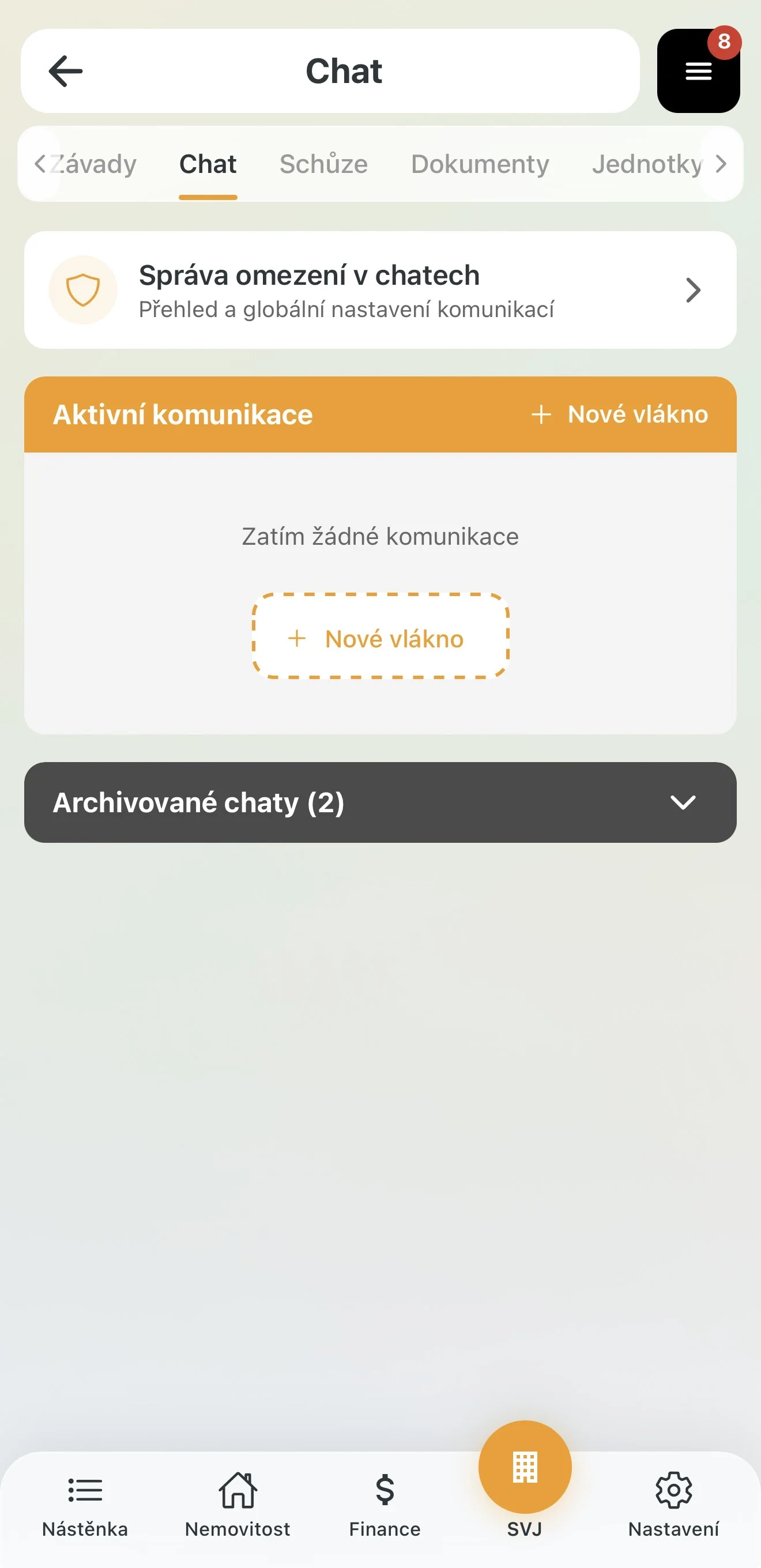 Karta Správa omezení v chatech