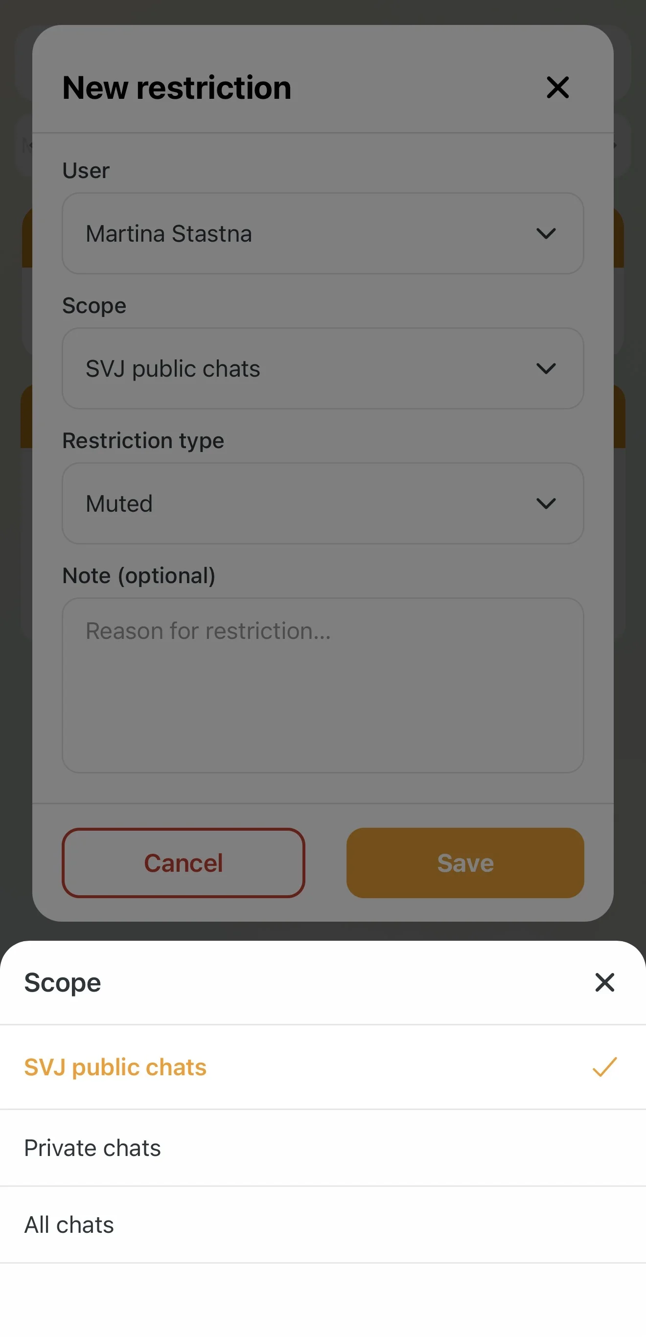 Selecting the scope of user restriction