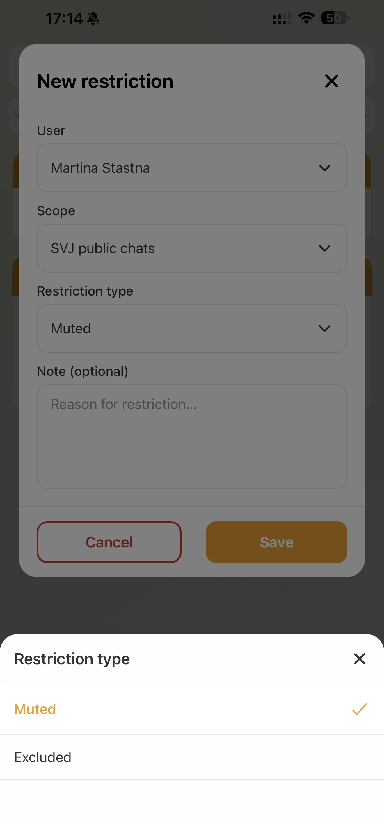 Selecting the type of user restriction
