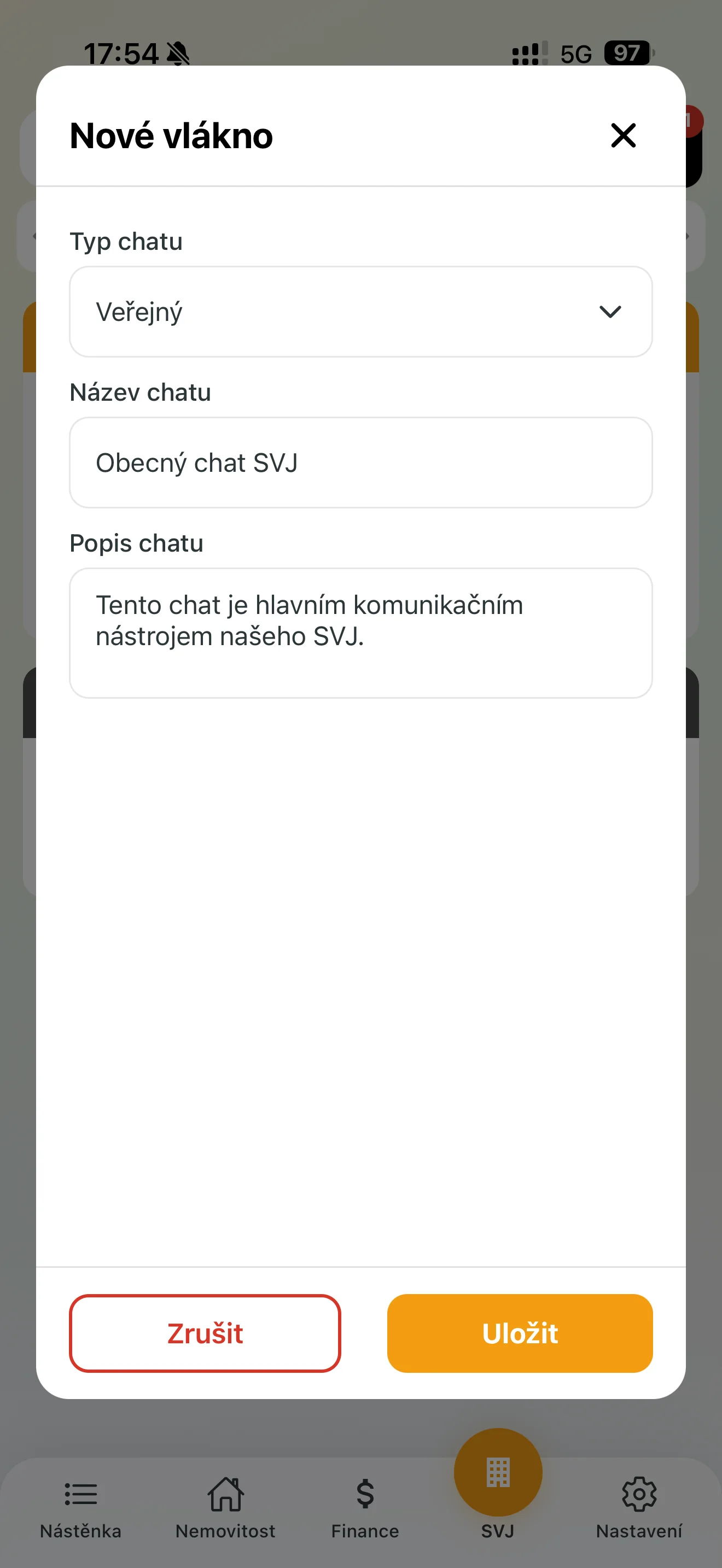 Veřejné chatové vlákno viditelné všem vlastníkům