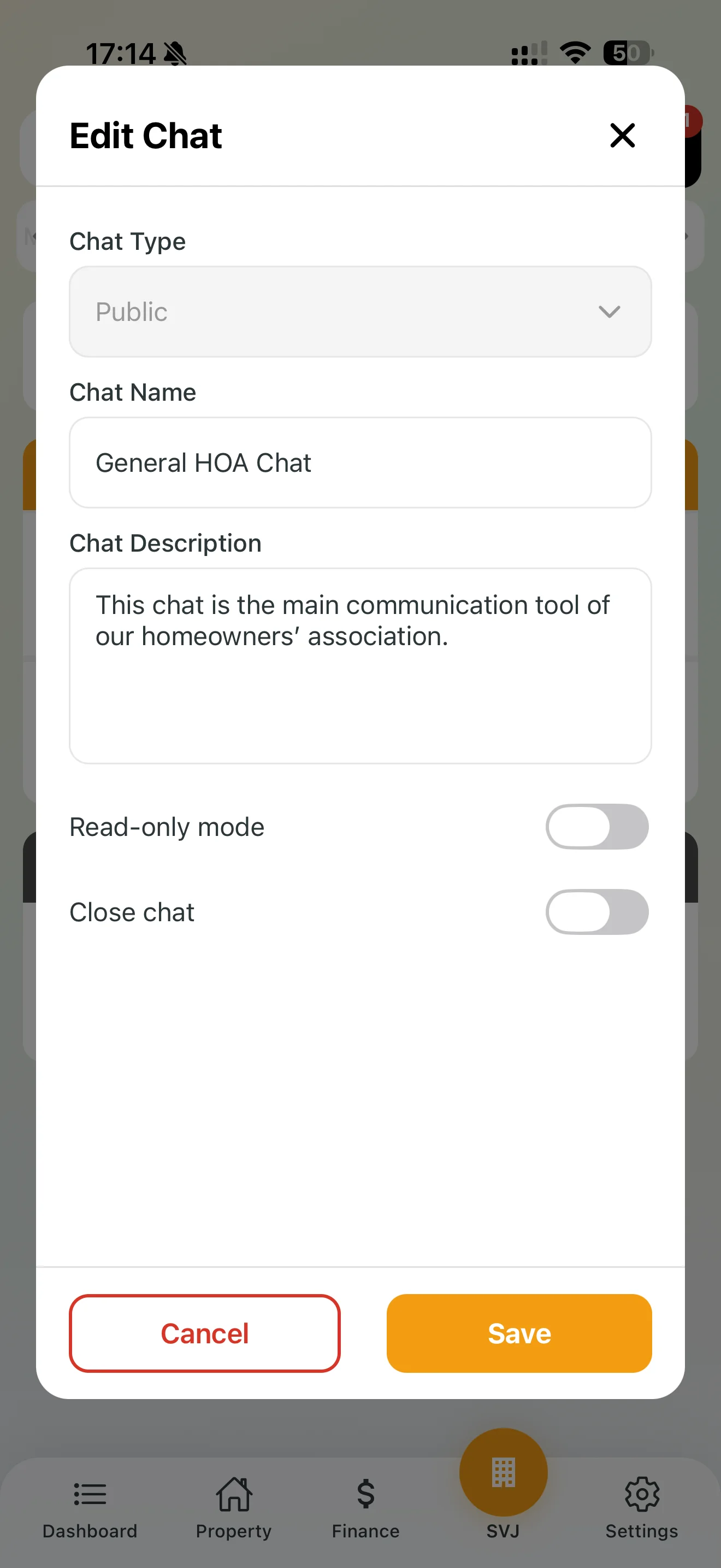 Public chat thread visible to all owners