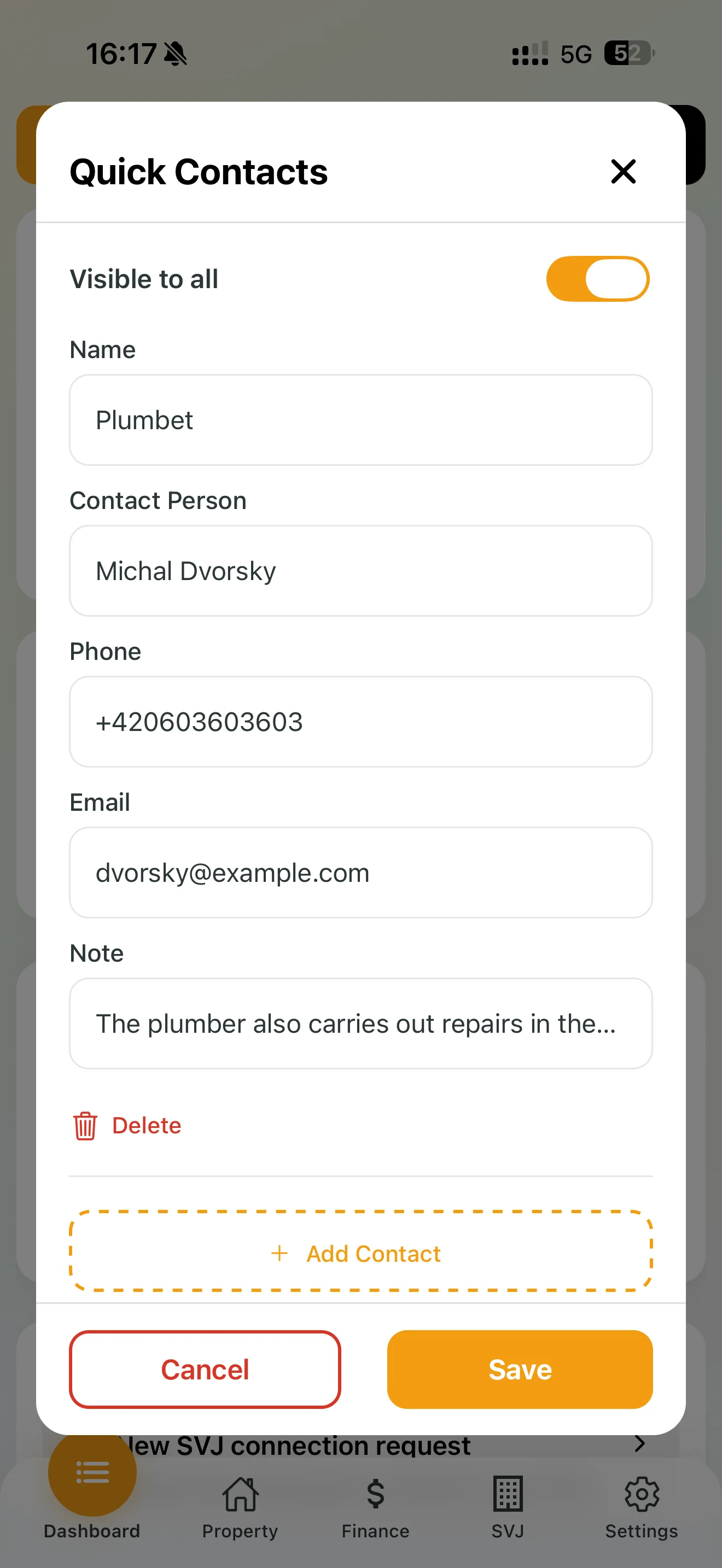Completed contact ready to save