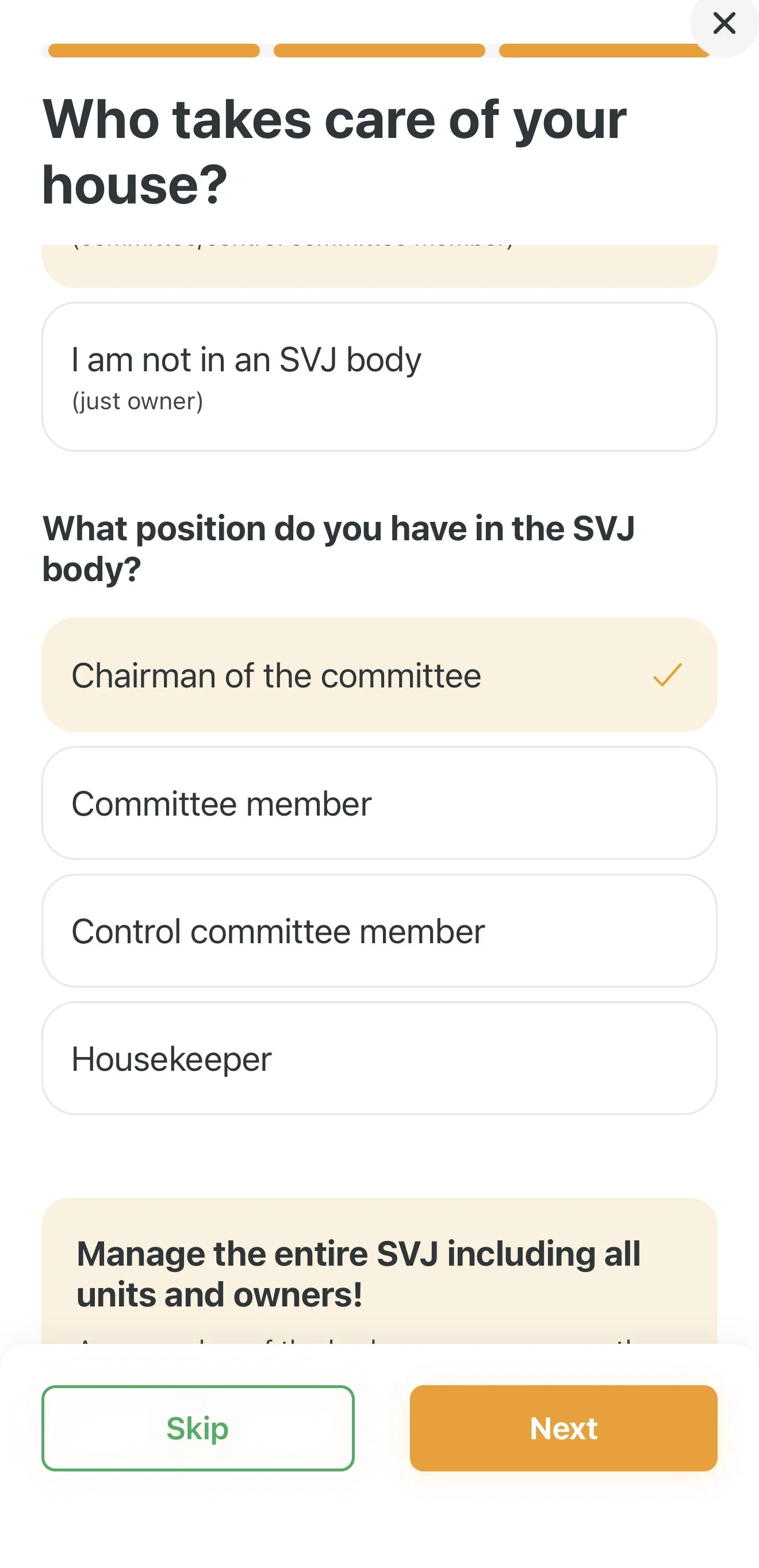 Selecting your HOA function