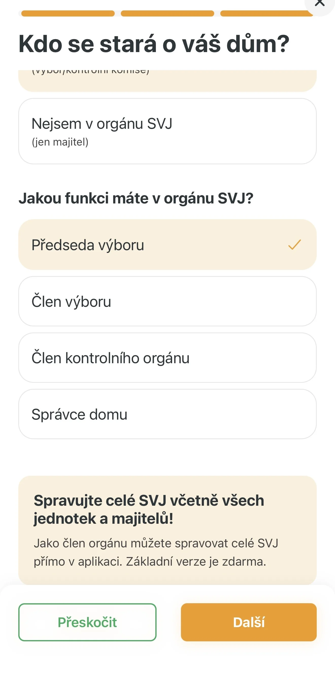 Výběr funkce v SVJ