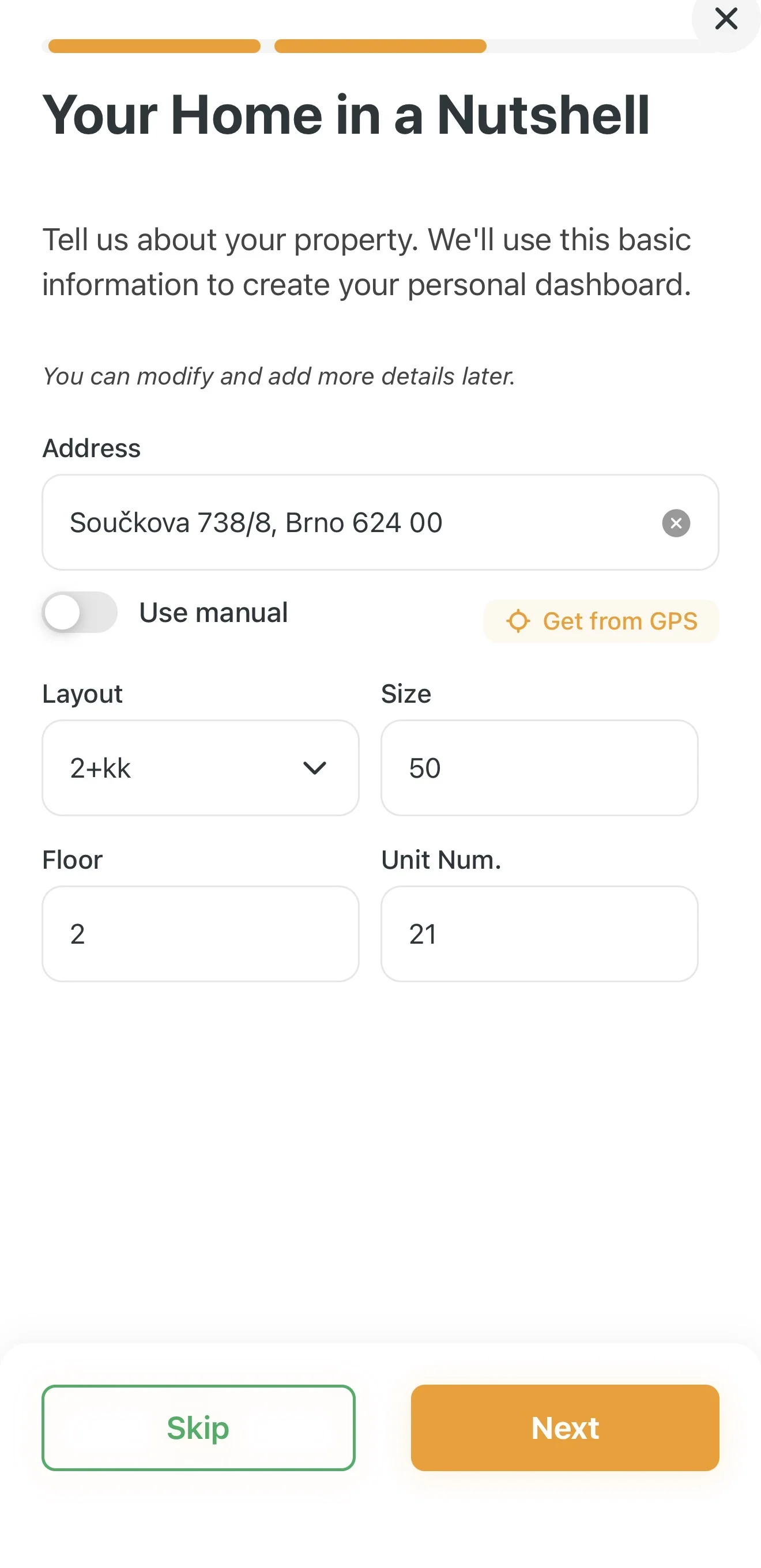 Entering the property address