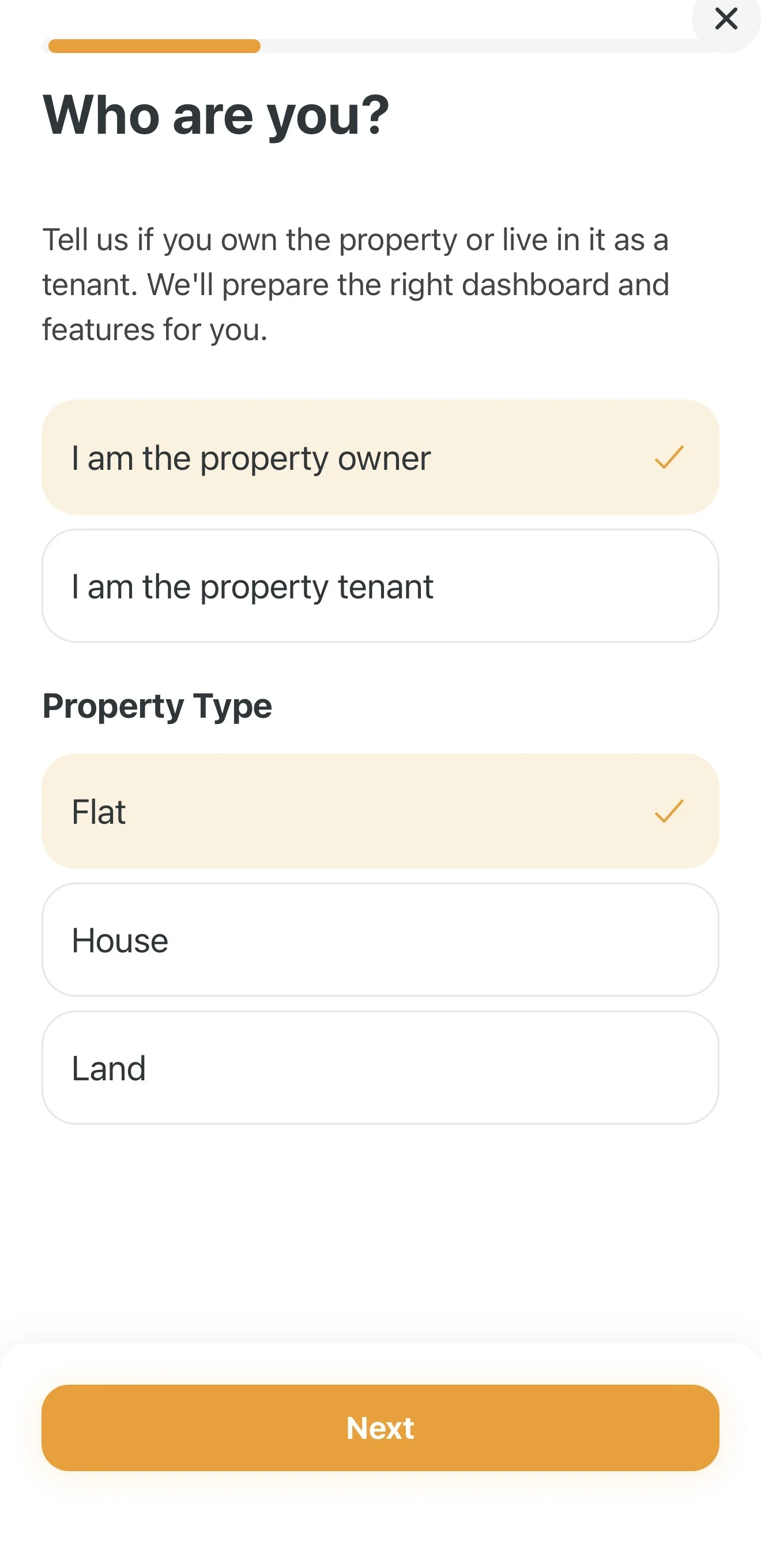 Selecting the Property Owner role
