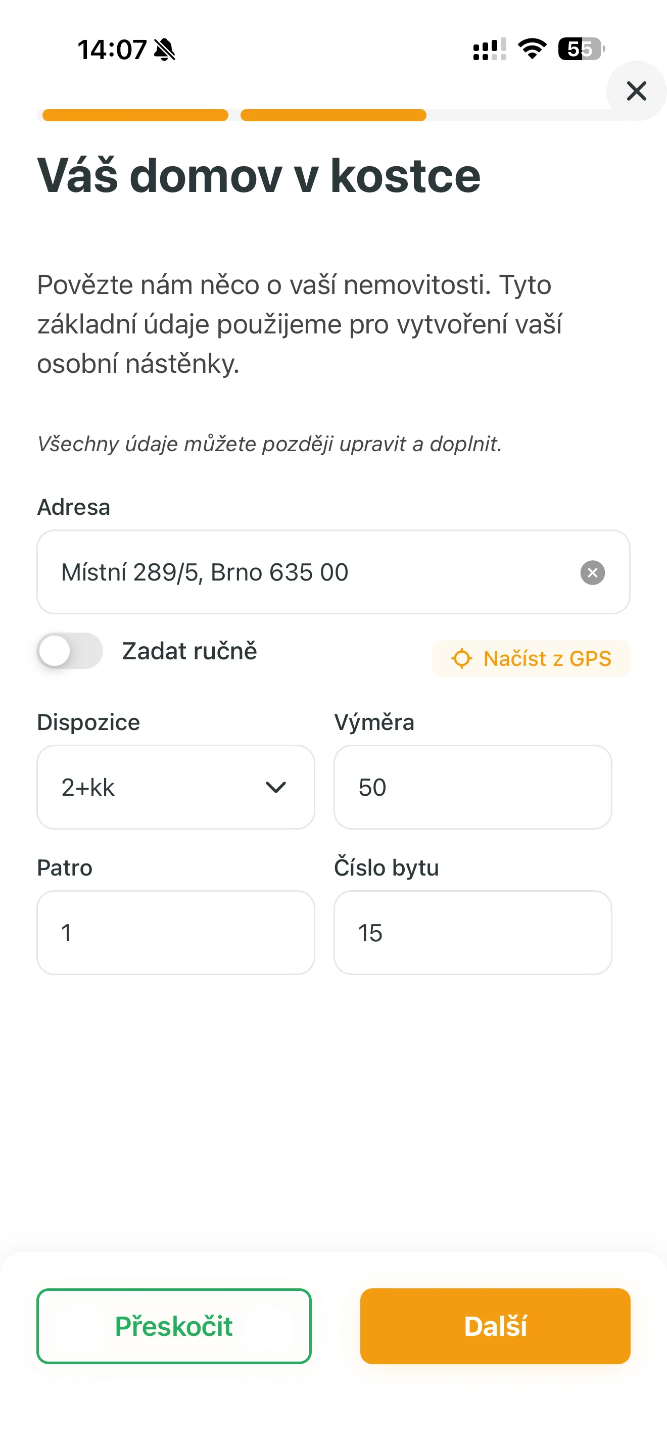 Zadání adresy nemovitosti